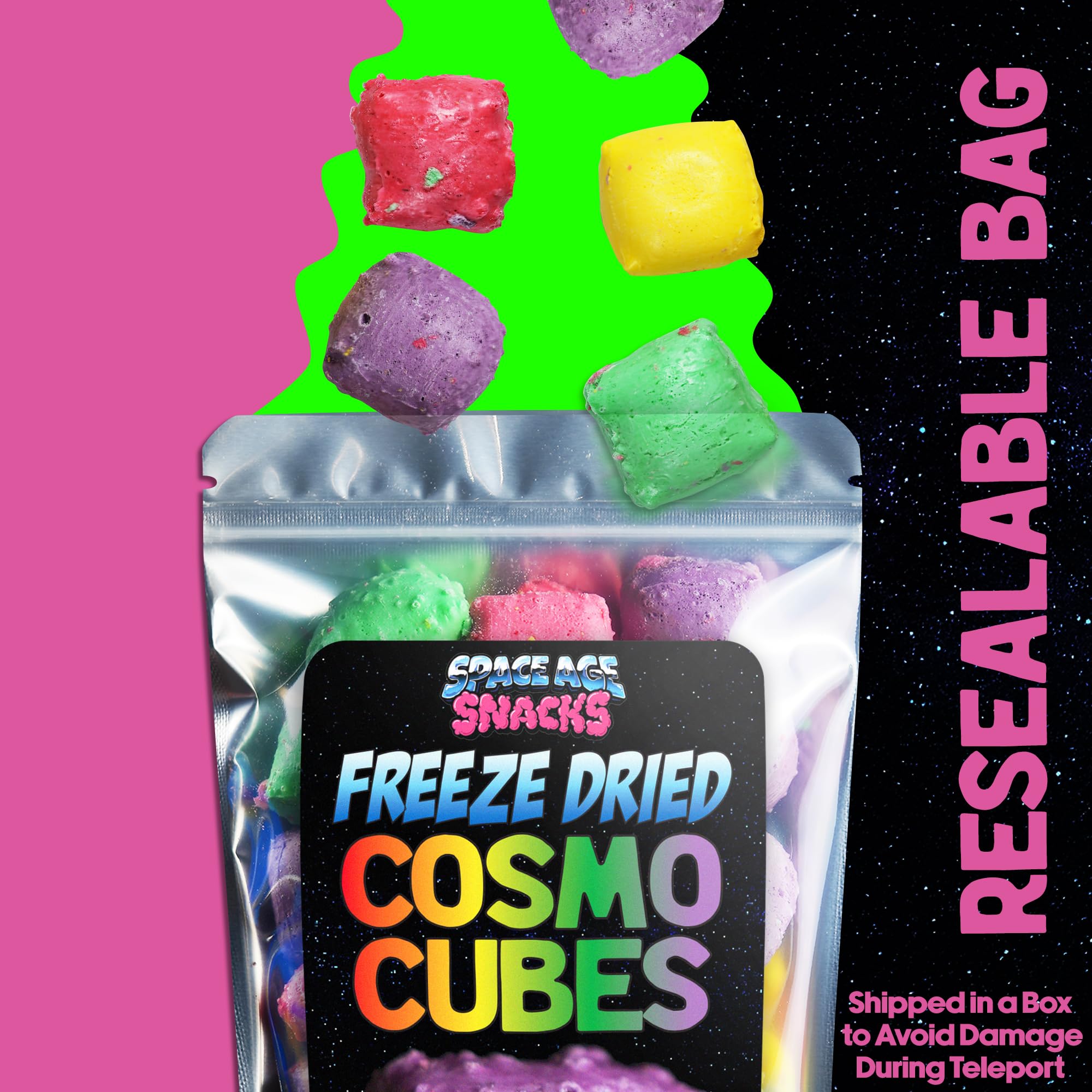 Cosmo Cubes Crunchy Freeze Dried Candy - Premium Space-Themed Freeze Dried Treats in Protective Spaceship Box with Fun Stickers - 5oz Sweet Snack for Kids & Adults - Perfect for Birthday Parties, Space-Themed Events & Movie Nights