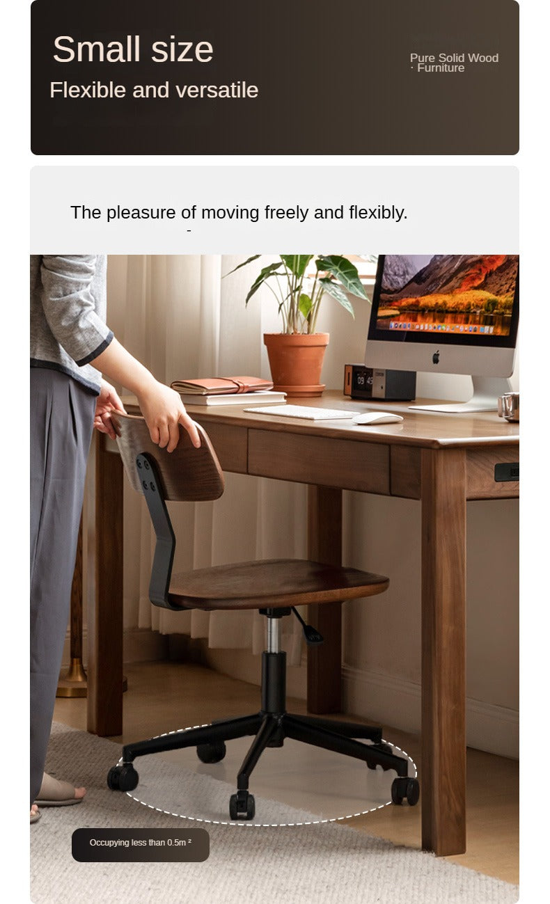Modern Oak Solid Wood Lift & Swivel Office Chair - Ergonomic Rotatable Computer Desk Chair for Home & Office Workspace
