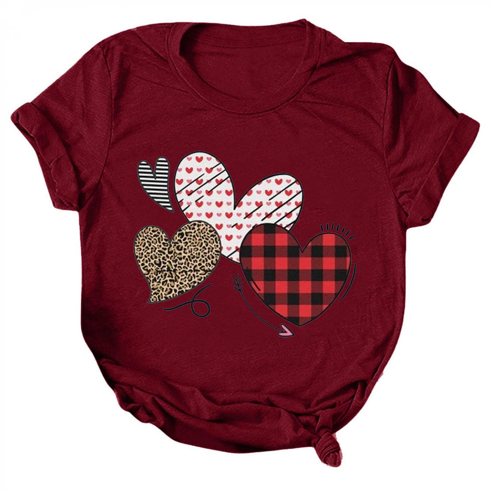 Felwors Women's Cute Valentine's Day Shirts - Plaid Love Heart Printed Short Sleeve Casual Blouse Tops | Perfect for Date Nights, Parties & Casual Outfits