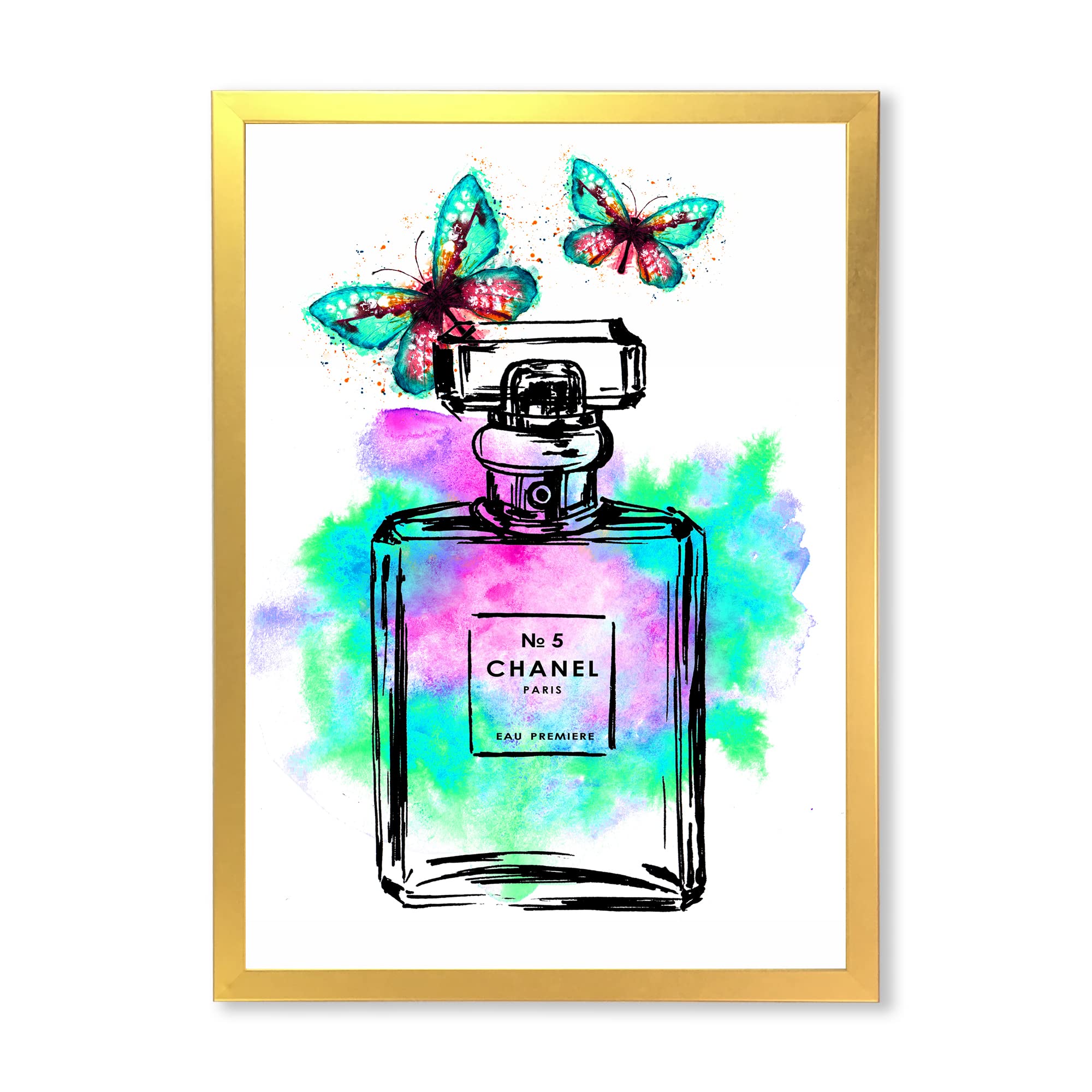 Chanel No. 5 Perfume Bottle Modern Framed Wall Art - Elegant Home Decor for Living Room, Bedroom & Office