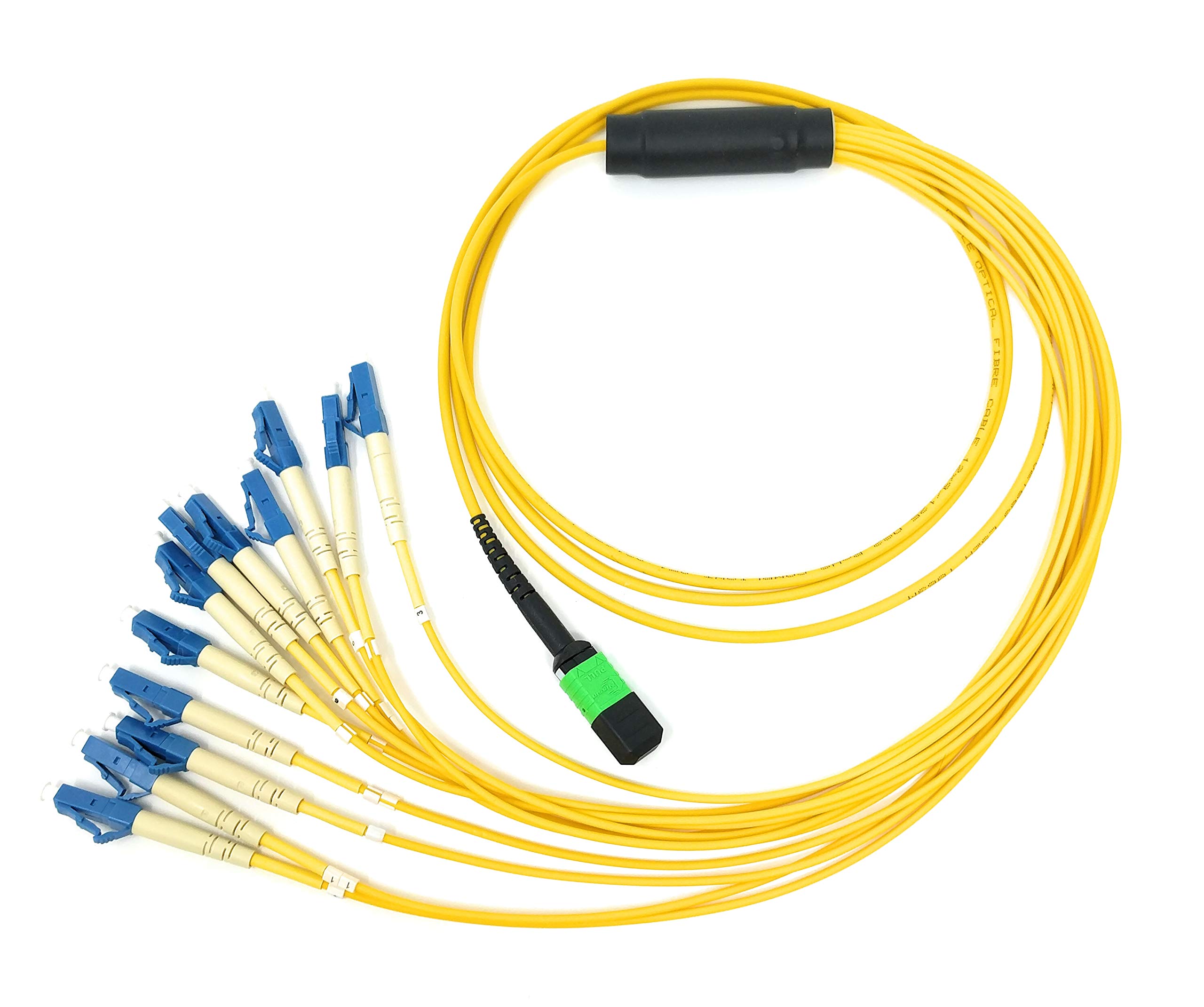 Ultra Spec Single Mode MPO Male APC to 12x LC-UPC Simplex Breakout Cable - 2m Length - High-Speed Fiber Optic Patch Cord for Data Centers & Telecom Networks