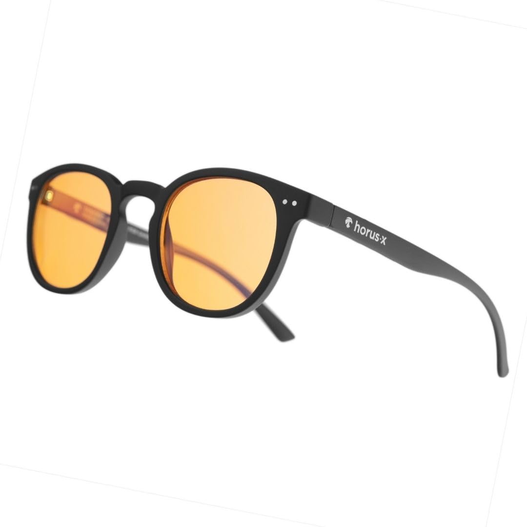 Horus X Round Blue Light Blocking Computer Glasses - Anti-Fatigue Screen Glasses for Small Faces with Urban Amber Lenses | Reduce Eye Strain for Office Work, Gaming & Digital Screen Use