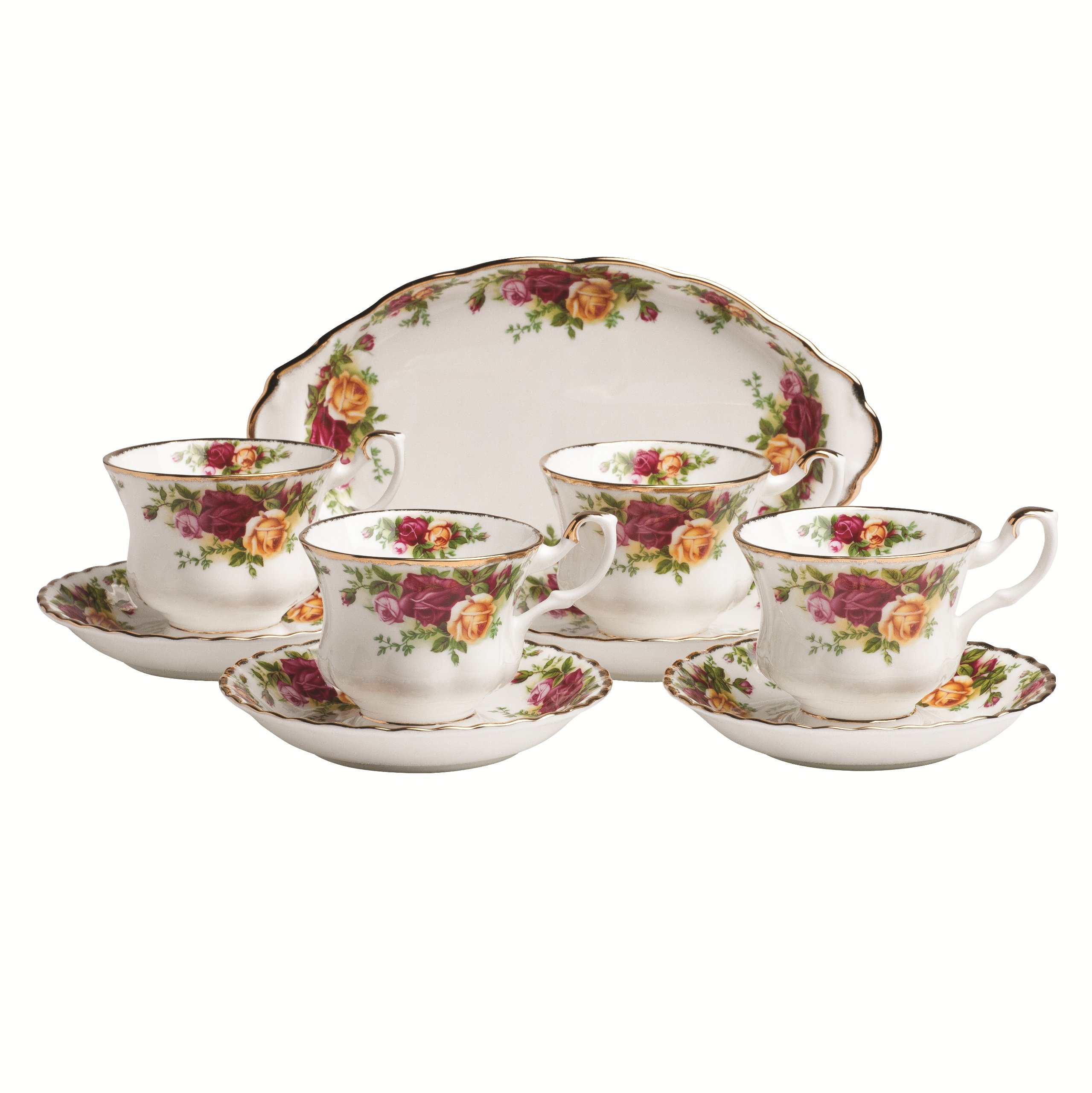 Royal Albert Old Country Roses 9-Piece Tea Set - Floral Porcelain Tea Service with Teapot, Cups & Saucers - Perfect for Afternoon Tea, Bridal Showers & Vintage-Inspired Home Decor