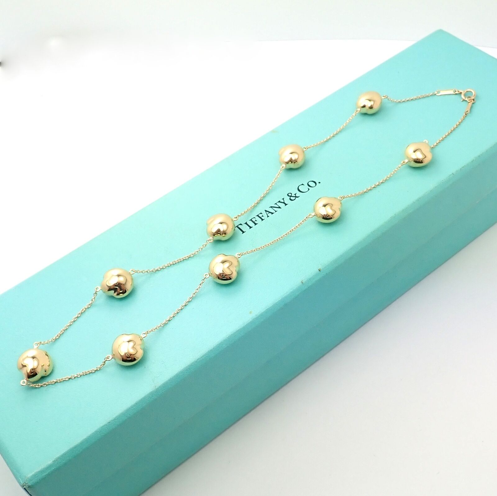 Authentic Tiffany & Co Peretti 18k Yellow Gold Vintage Bean Necklace - 14.5 Inch Elegant Jewelry for Women, Perfect Gift for Anniversary, Birthday & Special Occasions