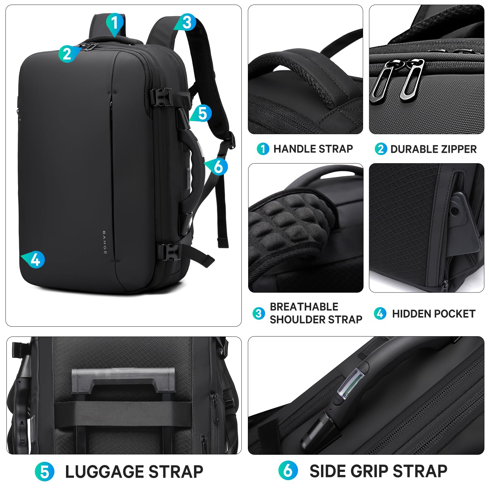 BANGE Airback Expandable Travel Backpack with Built-in Electronic Scale & Vacuum Compression Pump - Lightweight Carry-On Backpack for Airplanes, Business Trips & Outdoor Adventures