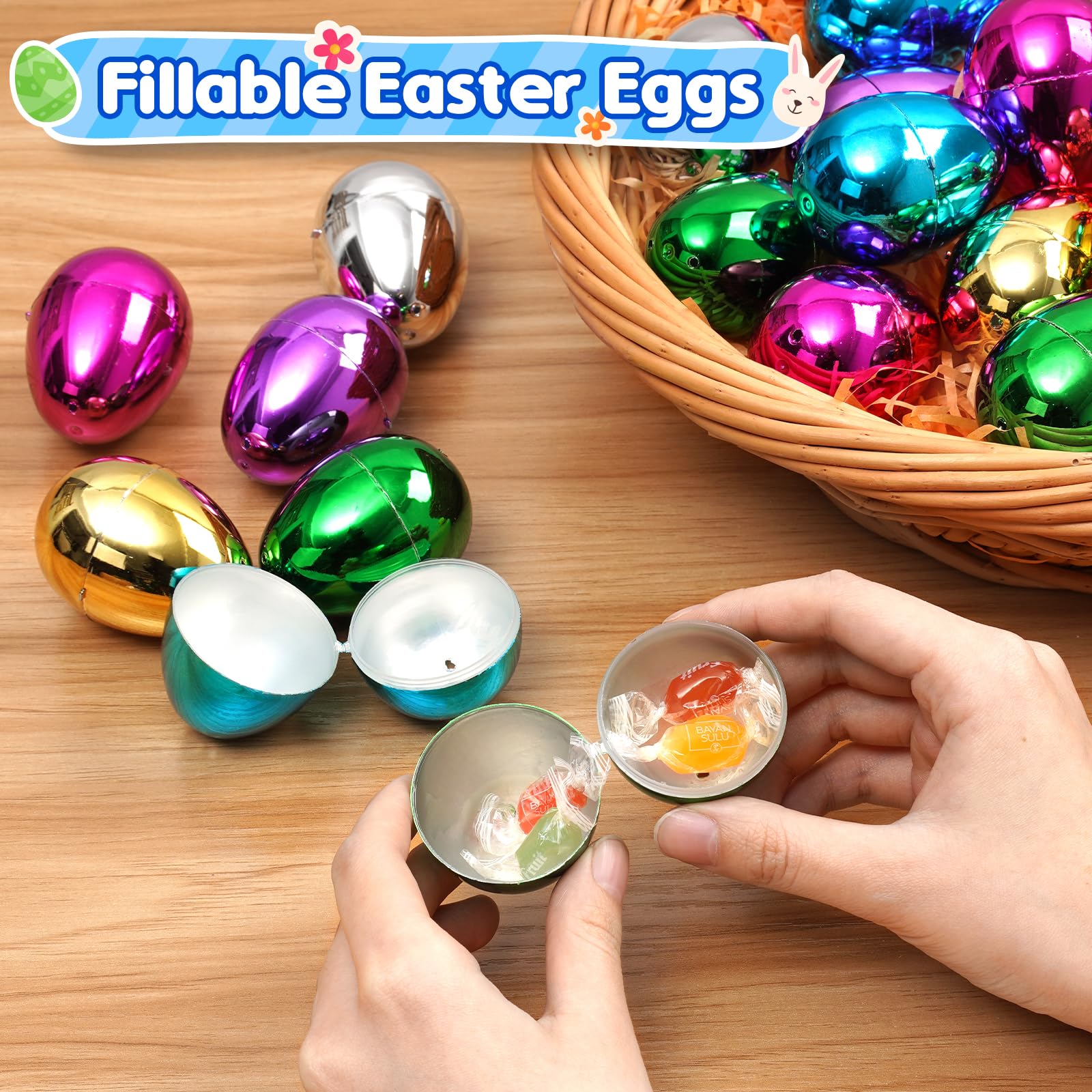36 PCS Plastic Easter Eggs for Kids - 2.36 Inch Fillable Metallic Gold Easter Basket Stuffers for Toddlers, Boys, Girls & Teens - Perfect for Easter Egg Hunts, Party Favors & Spring Decorations