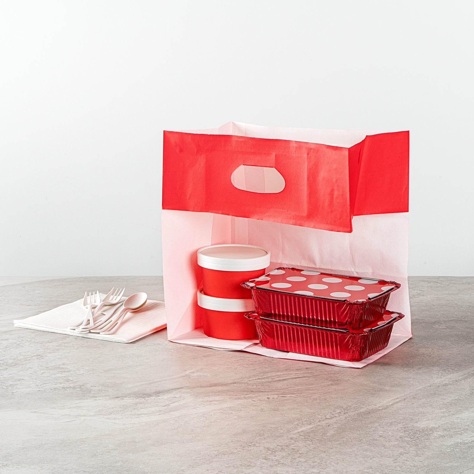 Eco-Friendly Red Rectangle Takeout Bags with Sturdy Handles - 11