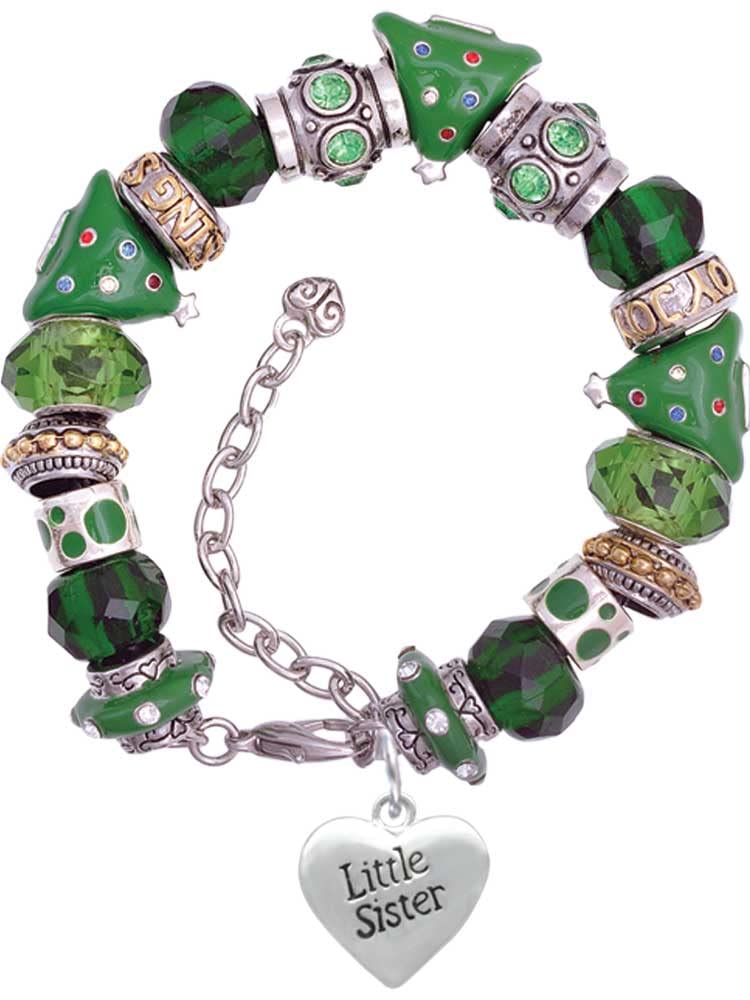 Delight Jewelry Silver-Tone Sister Heart Beaded Bracelet - Big/Little Sister Gift, 7