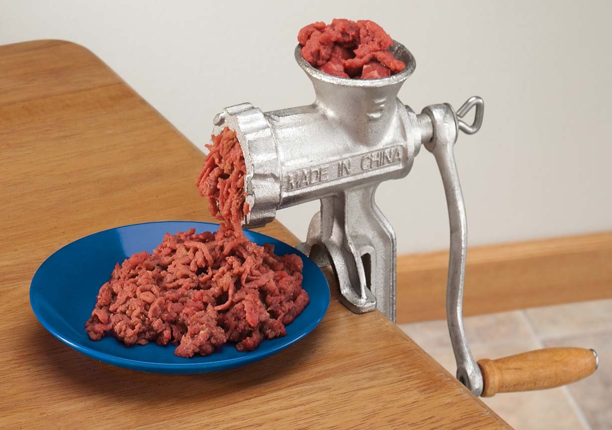 WalterDrake Silver Manual Cast Iron Meat Grinder - Heavy Duty Kitchen Tool for Fresh Ground Beef, Sausage & Burgers - Perfect for Home Cooking, Camping & Outdoor BBQ