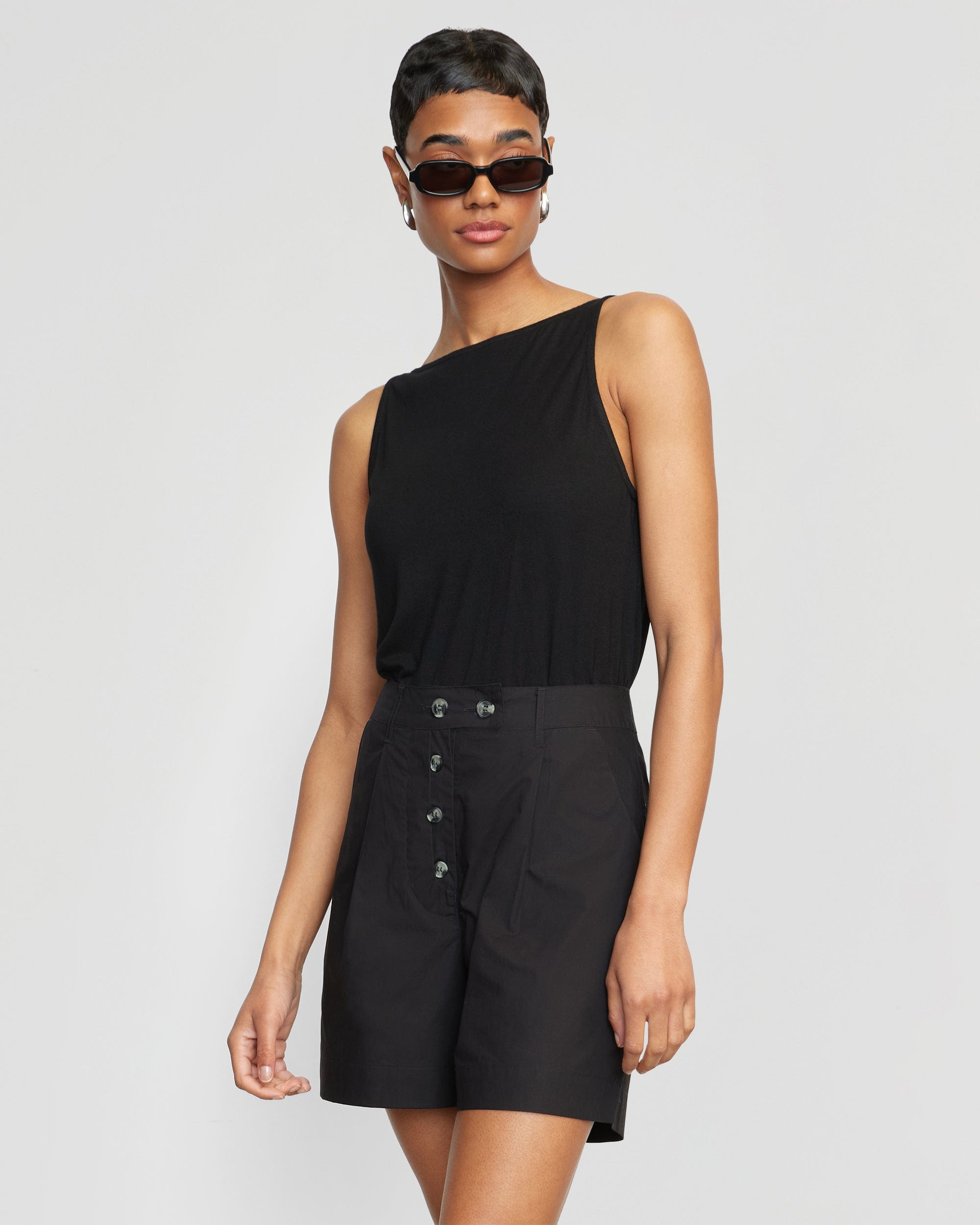 Fable Tailored Button Shorts for Women - High Waist Casual Summer Shorts with Pockets | Perfect for Beach, Travel & Everyday Wear