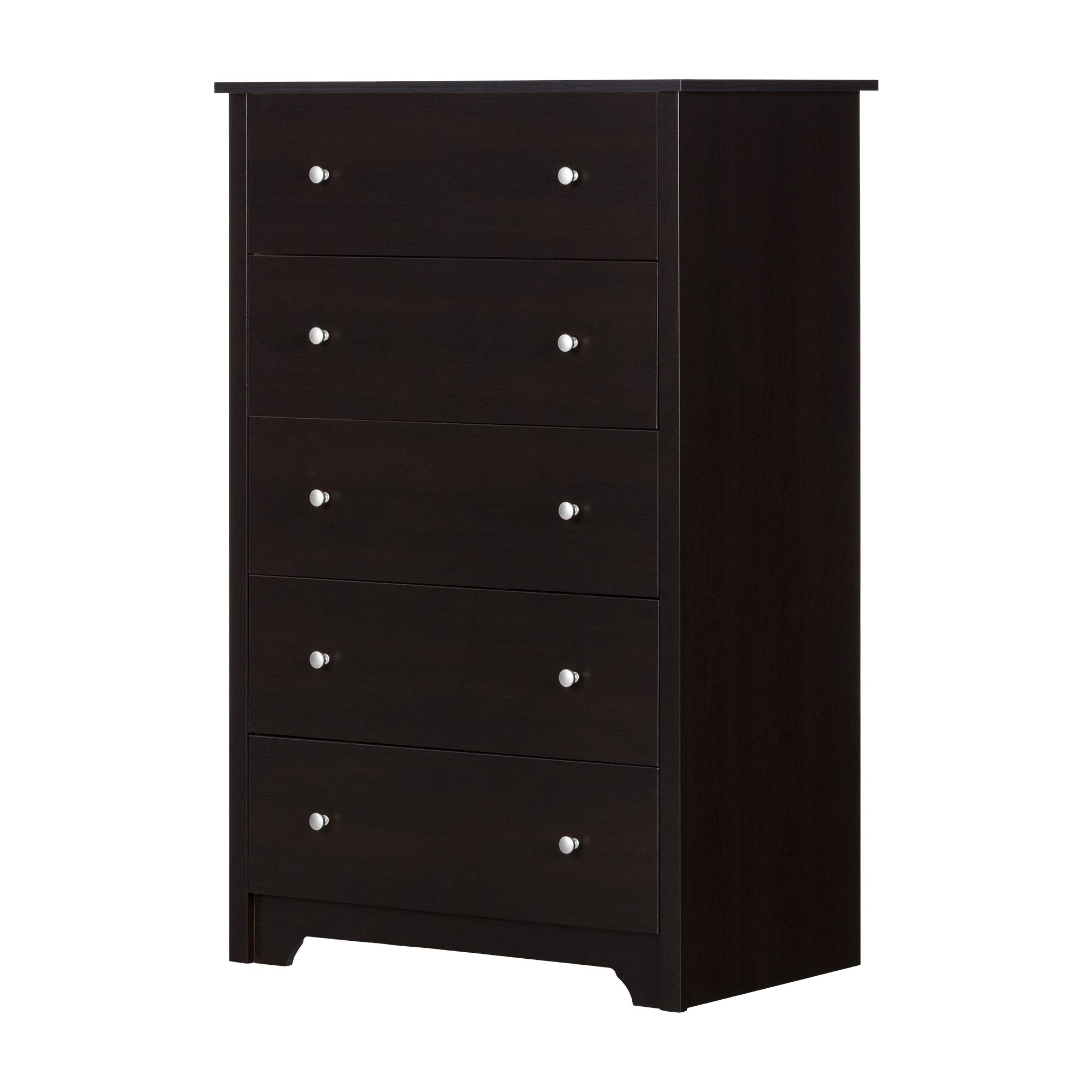 South Shore Vito Collection 5-Drawer Dresser in Chocolate Finish with Matte Nickel Handles - Perfect for Bedroom Storage and Organization