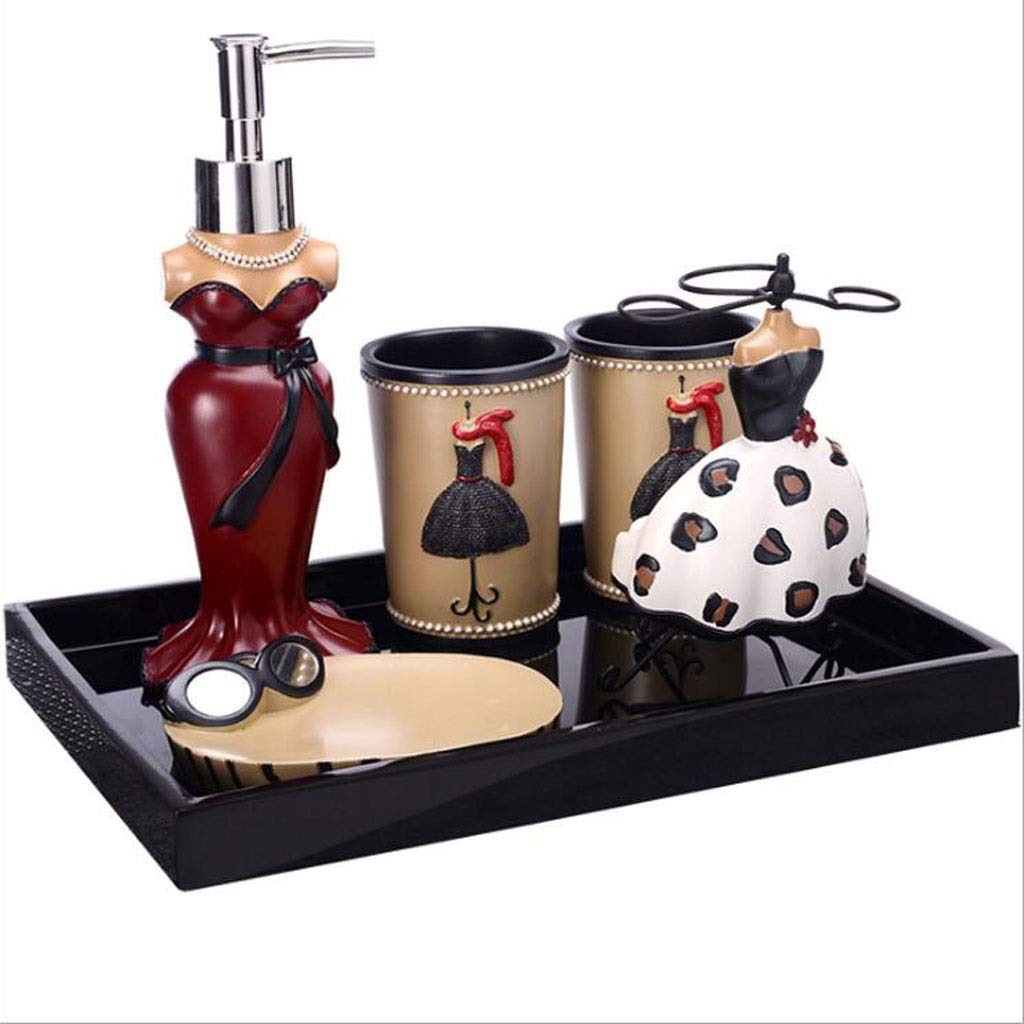 QIFFIY 6-Piece Resin Bathroom Accessories Set - Toothbrush Holder, Tumbler, Soap Dish, Soap Dispenser & Tray for Modern Bathroom Organization | Perfect for Home, Hotel & Spa Decor