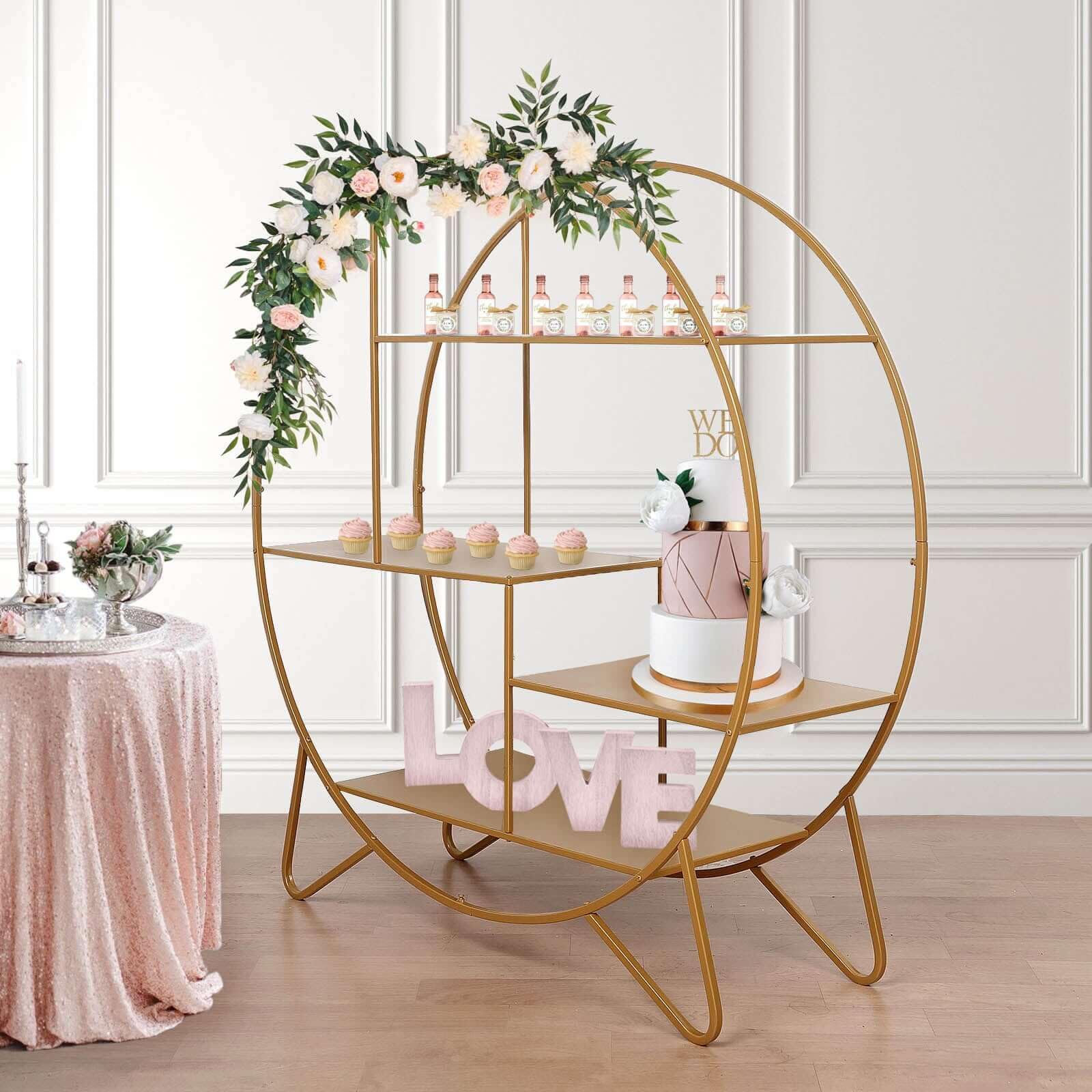 Efavormart 4ft Large Gold Metal Round Cake Stand - Elegant Dessert Display, Wedding Arch Backdrop, Balloon Rack & Modern Bookcase - Perfect for Wedding Receptions, Birthday Parties & Home Decor