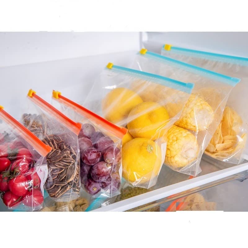 Pristu 10 Pack Reusable Ziplock Bags for Freezer & Fridge Storage - Medium Size 9x10cm (Blue, White) - Perfect for Meal Prep, Snacks, Vegetables & Leftovers Organization
