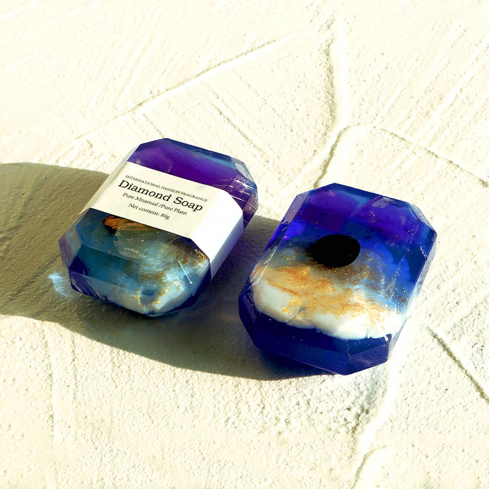 Handmade Gemstone Soap with Blue Tiger's Eye - 80g Crystal Essential Oil Scented Cleansing Bar | Blue Tea Fragrance for Spa, Bath & Gift