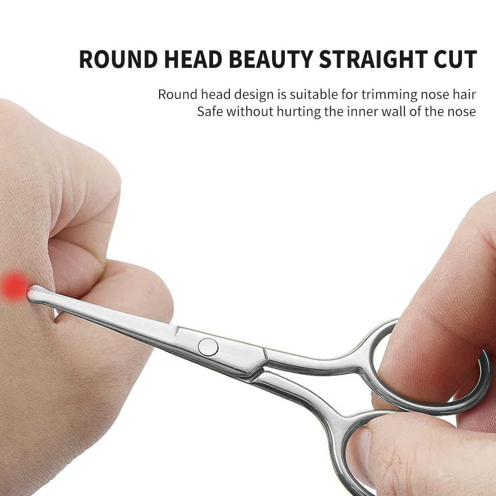 Professional Nose Hair Scissors & Precision Small Scissors Set - Stainless Steel Grooming Kit for Men's Facial Hair, Eyebrows, and Mustache Trimming - Perfect for Travel, Home, and Salon Use