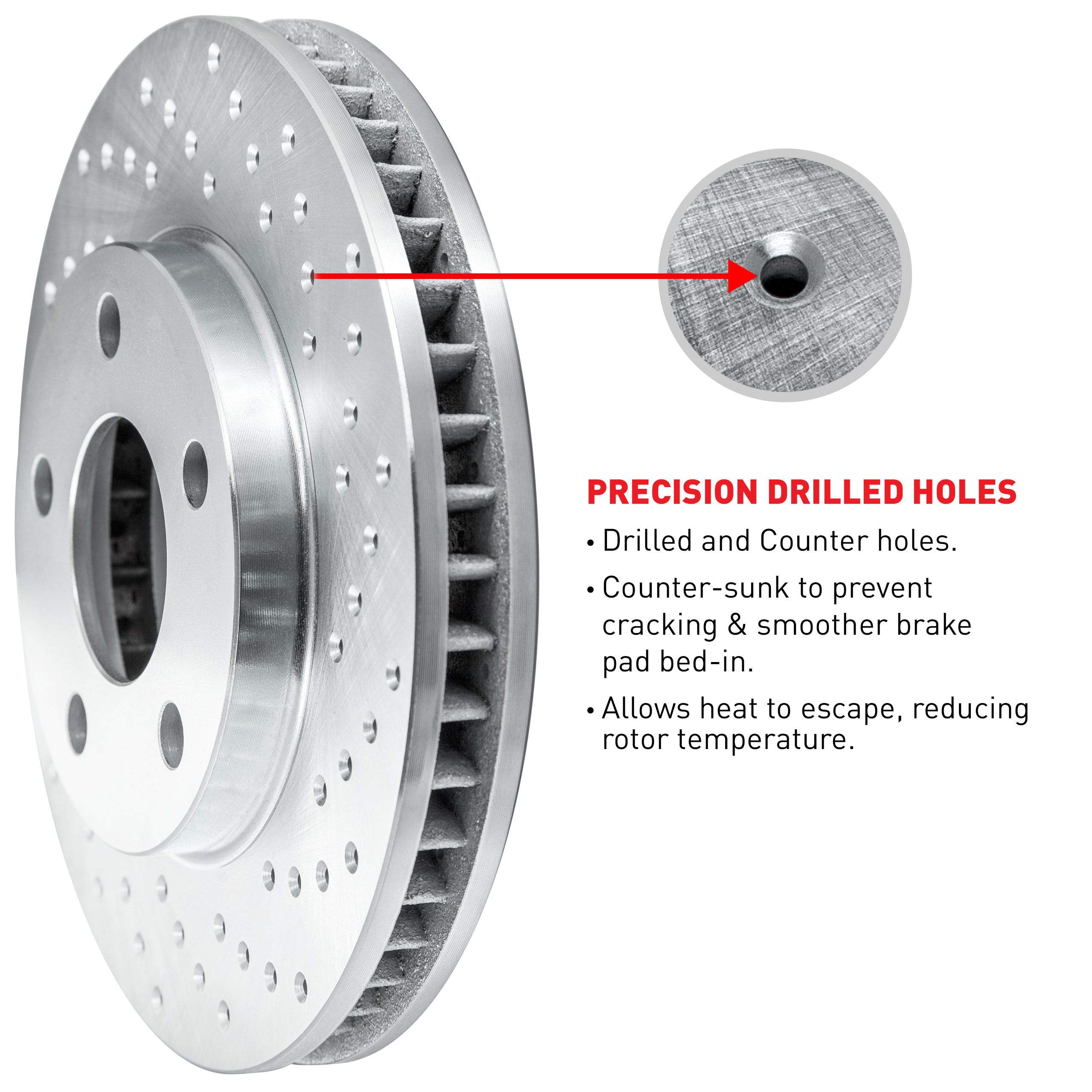R1 Concepts Silver Zinc Cross Drilled Brake Rotors for 1988-1995 Isuzu Trooper, Amigo, Pickup - Rear Wheel Performance Upgrade for Off-Road & Towing