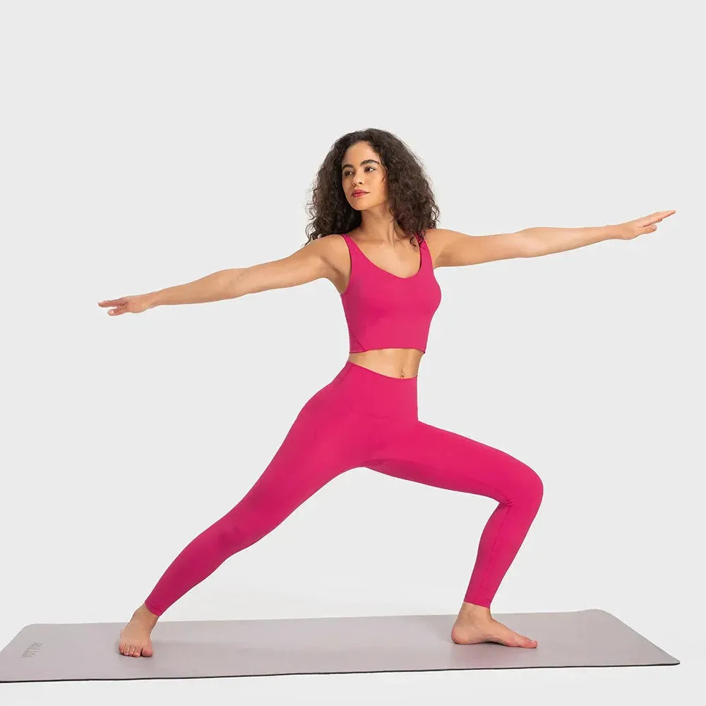 Women's 2-Piece Stretch Nylon Spandex Workout Outfit - Padded Crop Tank Bra & High Waist Yoga Leggings Set for Gym, Running & Yoga | Comfortable Tracksuit for Fitness & Active Lifestyle