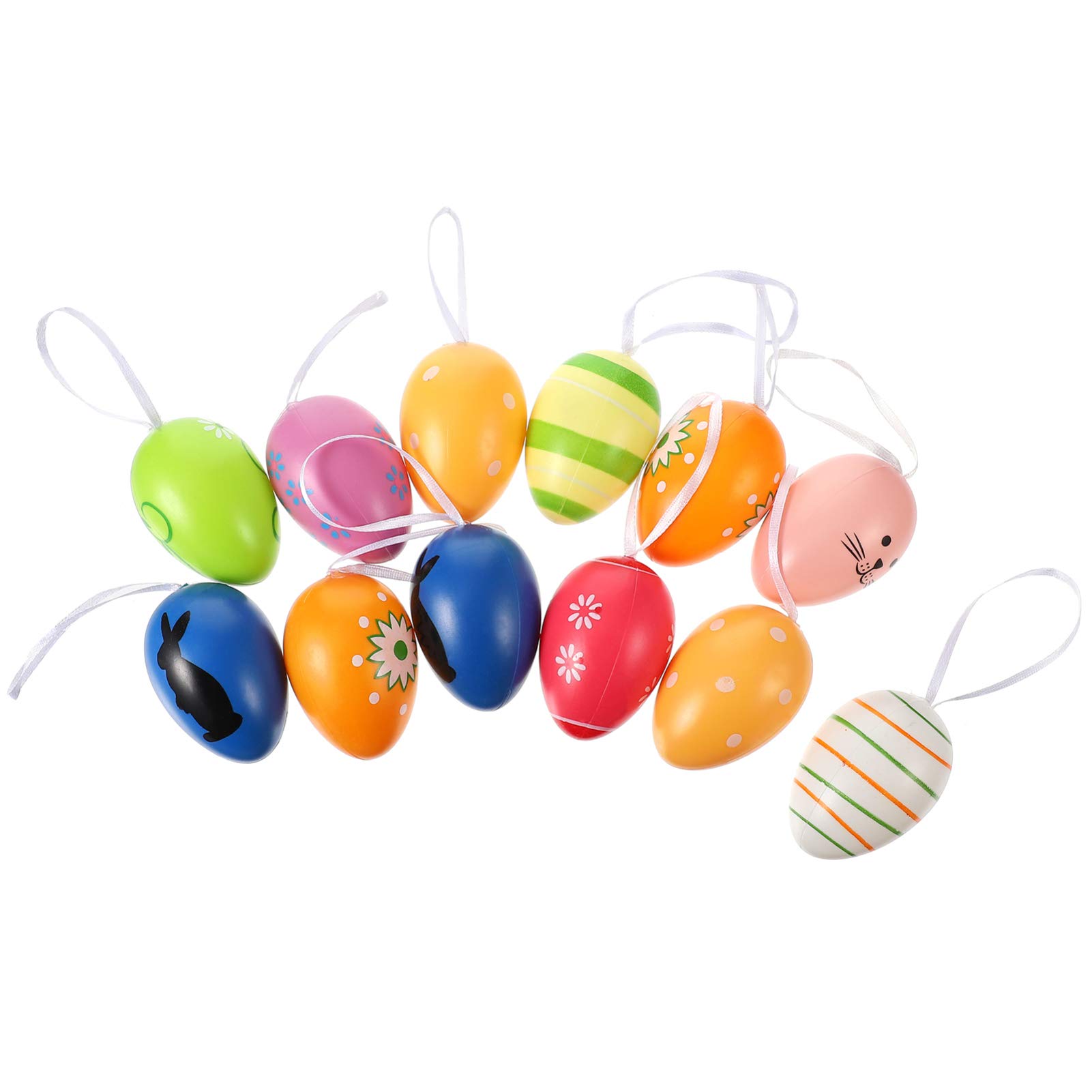 NUOBESTY 12pcs Colorful Plastic Easter Eggs - Hanging Ornaments for Easter Tree & Wreath Decorations - Mixed Style Spring Party Supplies for Home, Garden & Easter Celebrations