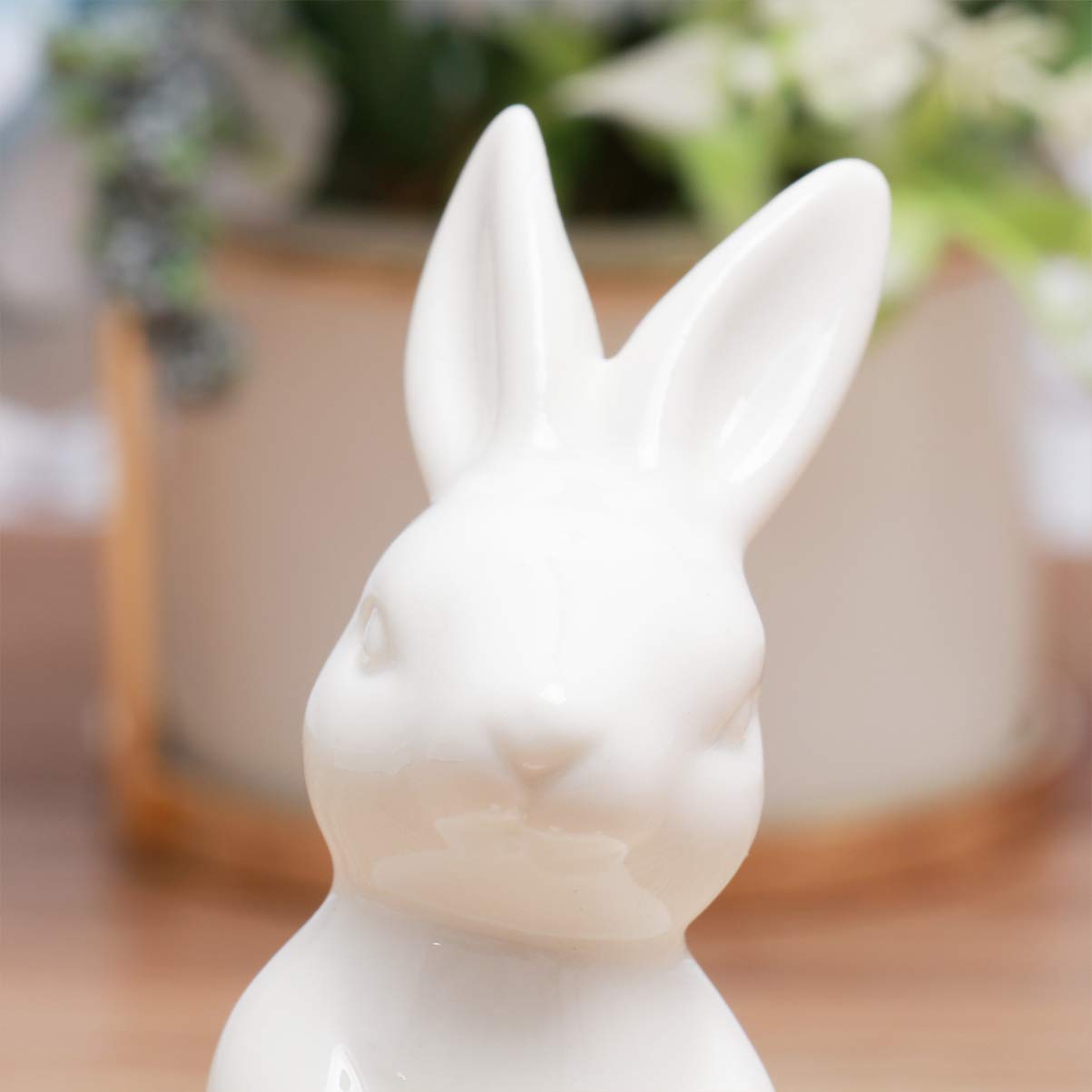 White Ceramic Bunny Rabbit Statue - Mini Animal Figurine for Home Decor, Desktop Decoration, Bedroom & Living Room Accent - Perfect for Easter Decor, Spring Centerpiece, and Gift Giving