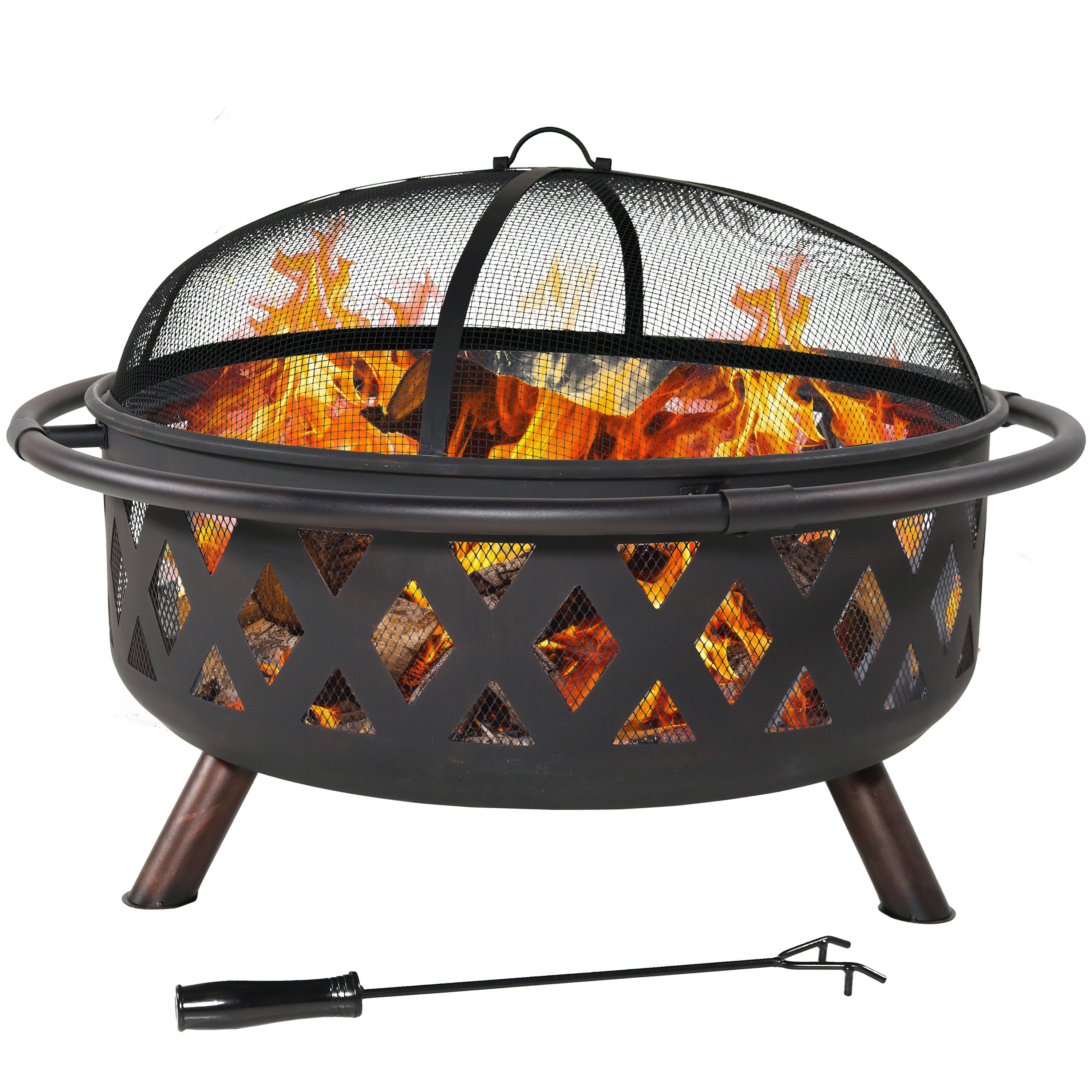 Sunnydaze Black Crossweave Wood Burning Fire Pit with Cover, Spark Screen, Grate & Poker - Outdoor Backyard Fireplace for Camping, Patio, and Garden Gatherings