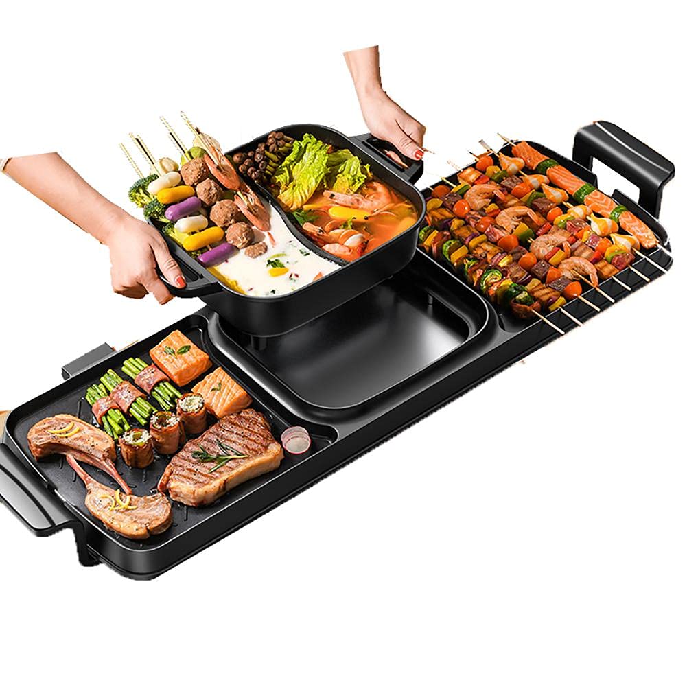 2200W Electric Grill & Hot Pot 2-in-1 - Indoor Korean BBQ Smokeless Grill with Non-Stick Double Pot - Multi-Functional for 5-10 People - Perfect for Family Gatherings, Parties & Indoor Cooking