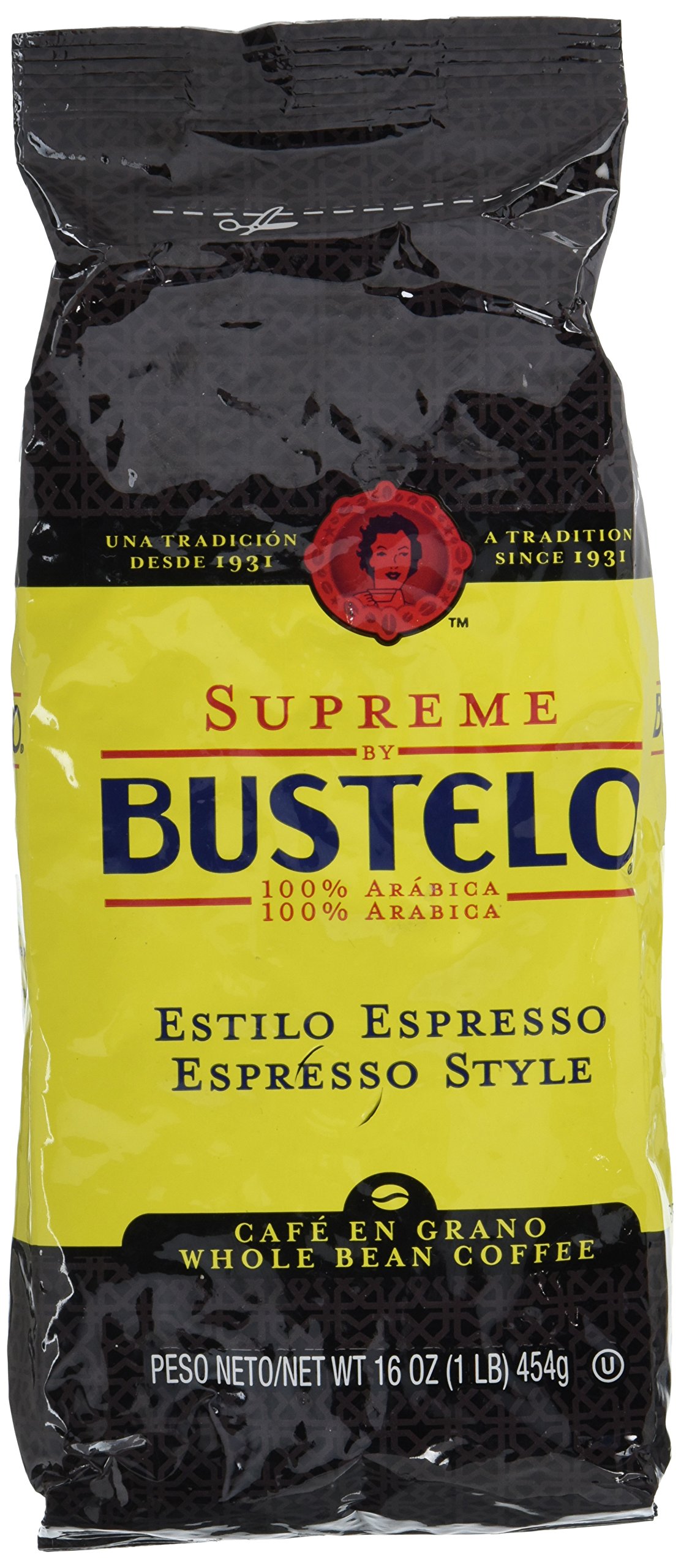 Café Bustelo Supreme Whole Bean Espresso Style Coffee - 16oz (6-Pack) | Rich & Bold Flavor for Espresso Machines, French Press & Cold Brew - Perfect for Home Baristas & Coffee Lovers