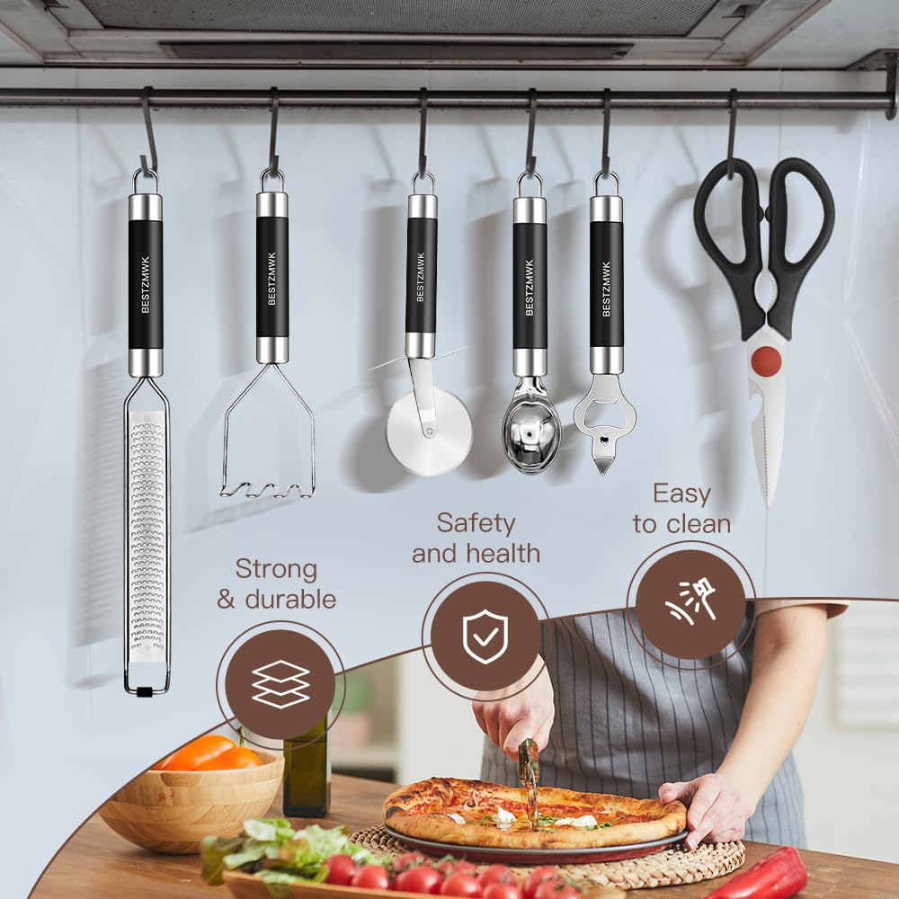 32-Piece Non-Stick Silicone Kitchen Utensil Set with Stainless Steel Handles & Holder - Spatula, Turner, Spoon & More - Perfect for Cooking, Baking & Serving - Black