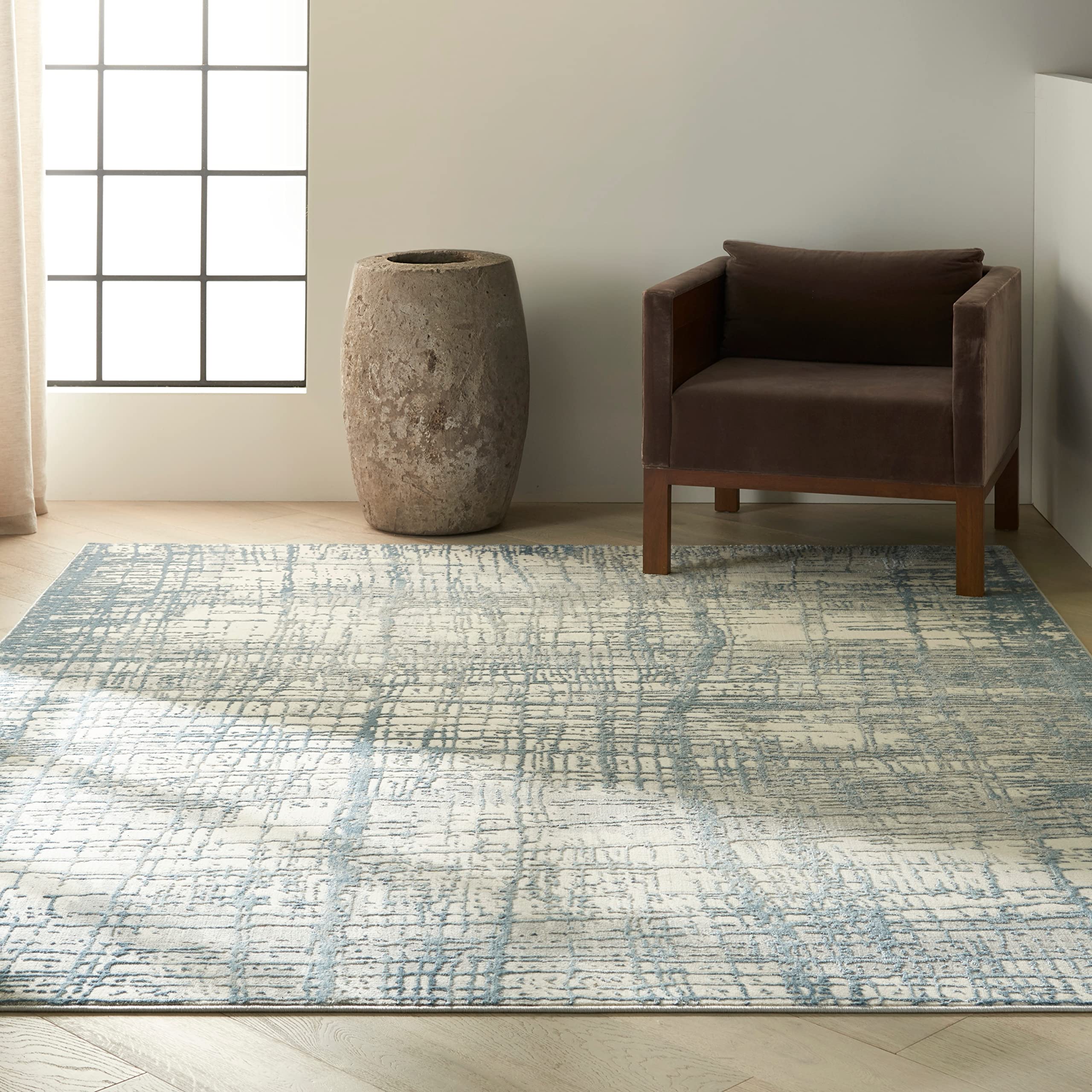 Calvin Klein Rush Ivory Blue 6' x 9' Modern Abstract Area Rug - Easy to Clean, Non-Shedding for Bedroom, Living Room, Dining Room & Kitchen | Perfect for Contemporary Home Decor & High-Traffic Areas