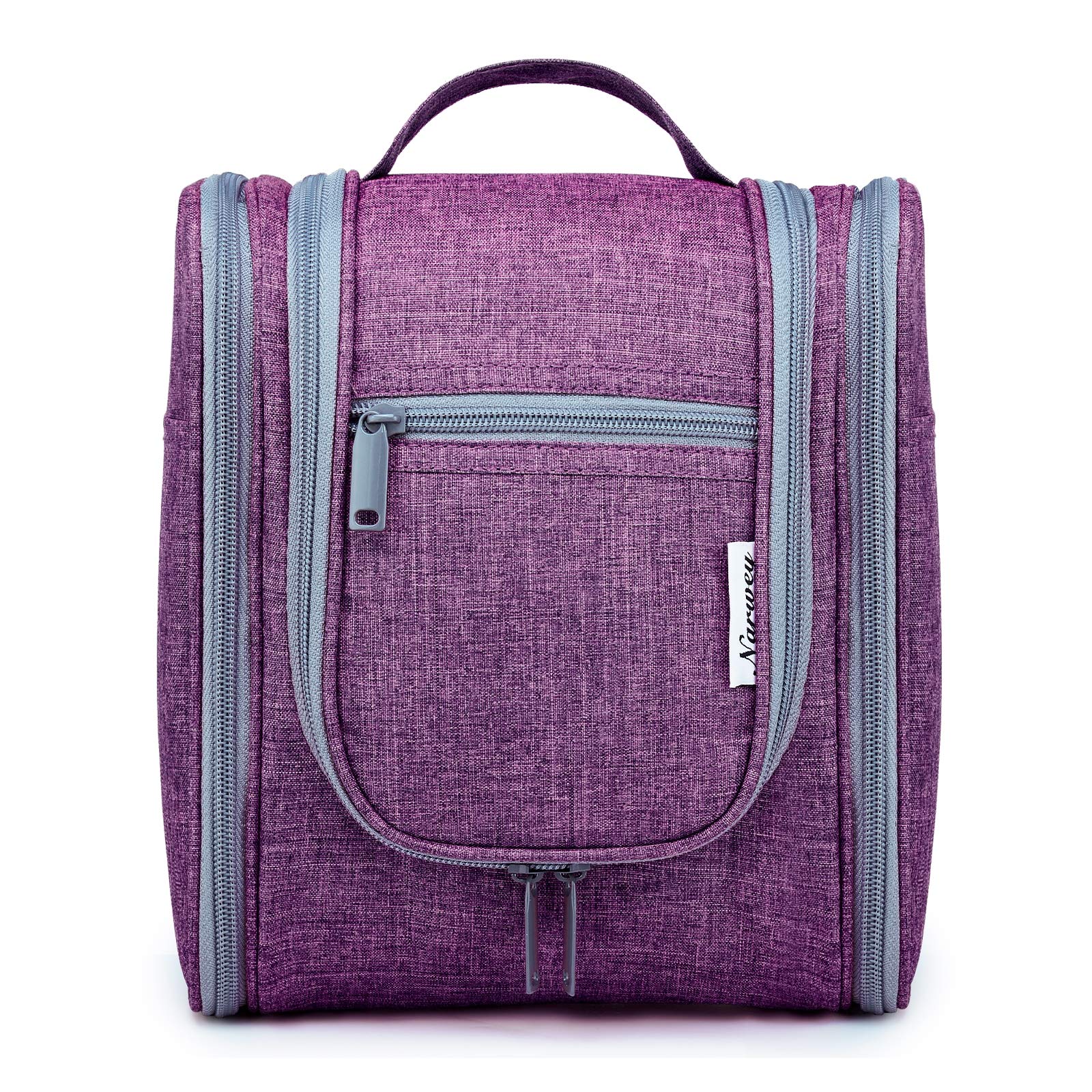 Narwey Small Hanging Toiletry Bag for Women - Travel Makeup Organizer with Multiple Pockets - Perfect for Cosmetics, Toiletries & Travel Essentials (Medium, Dark Purple) | Ideal for Airplane Carry-On, Gym, Camping & Vacation Trips
