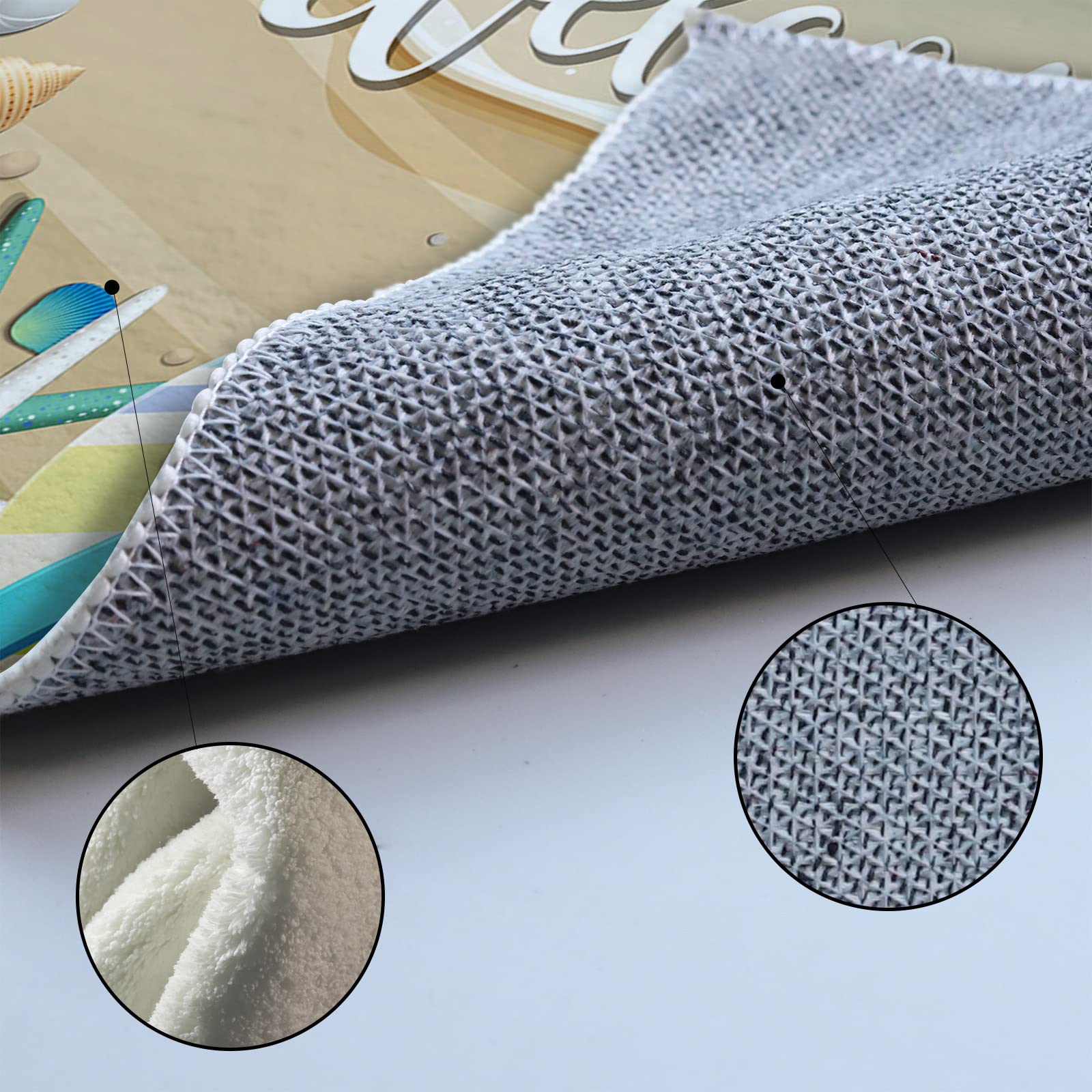 Soft Non-Slip Absorbent Indoor Doormat - 16x47 Inch Welcome Summer Beach Design with Starfish, Shell & Slippers - TPR Backing Entrance Rug for Front/Back Door - Perfect for Home, Apartment, Office & Vacation Rental Floor Protection
