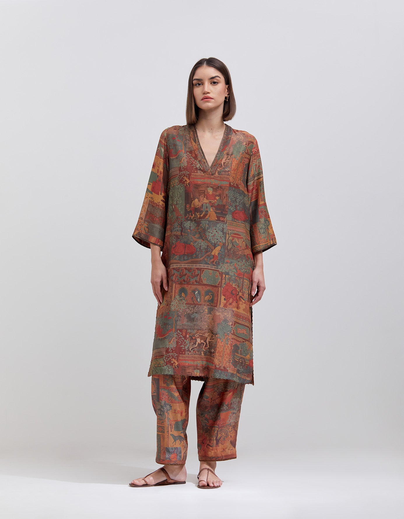 Aisha Salwar Kameez - Muga Silk Satin Fabric in Terracotta Color - Elegant Indian Ethnic Wear for Festivals, Weddings & Special Occasions