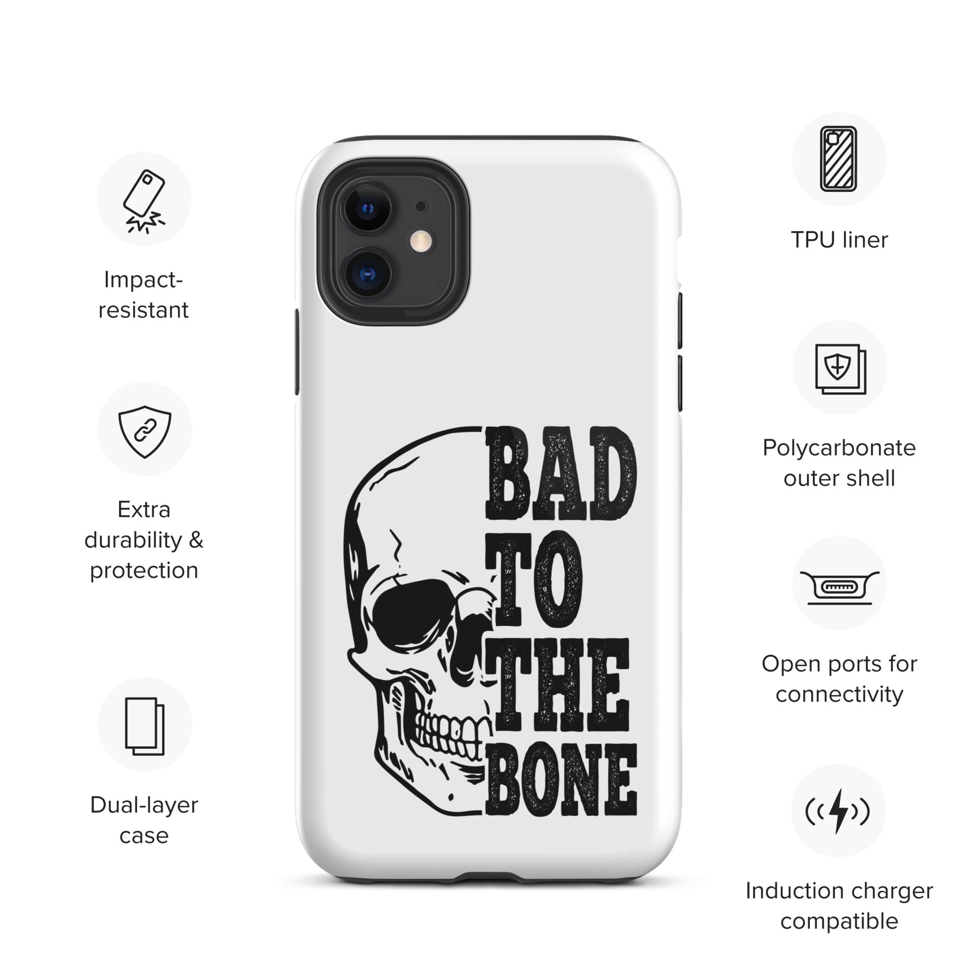 Bad To The Bone Tough iPhone Case - Heavy Duty Protective Cover for iPhone 14/13/12/11 Pro Max - Shockproof & Drop Proof - Perfect for Outdoor Adventures, Construction Work & Extreme Sports