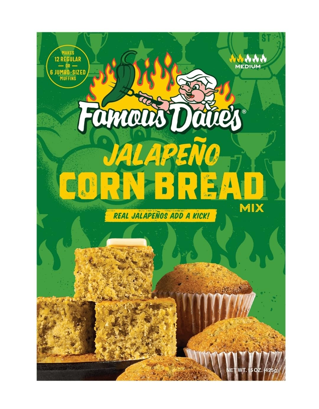 Famous Dave's Jalapeno Cornbread Mix - 2 Pack (15 Oz Each) | Authentic Jalapeno Flavor | Perfect for BBQ, Chili & Southern Cooking | Easy Homemade Cornbread Recipe