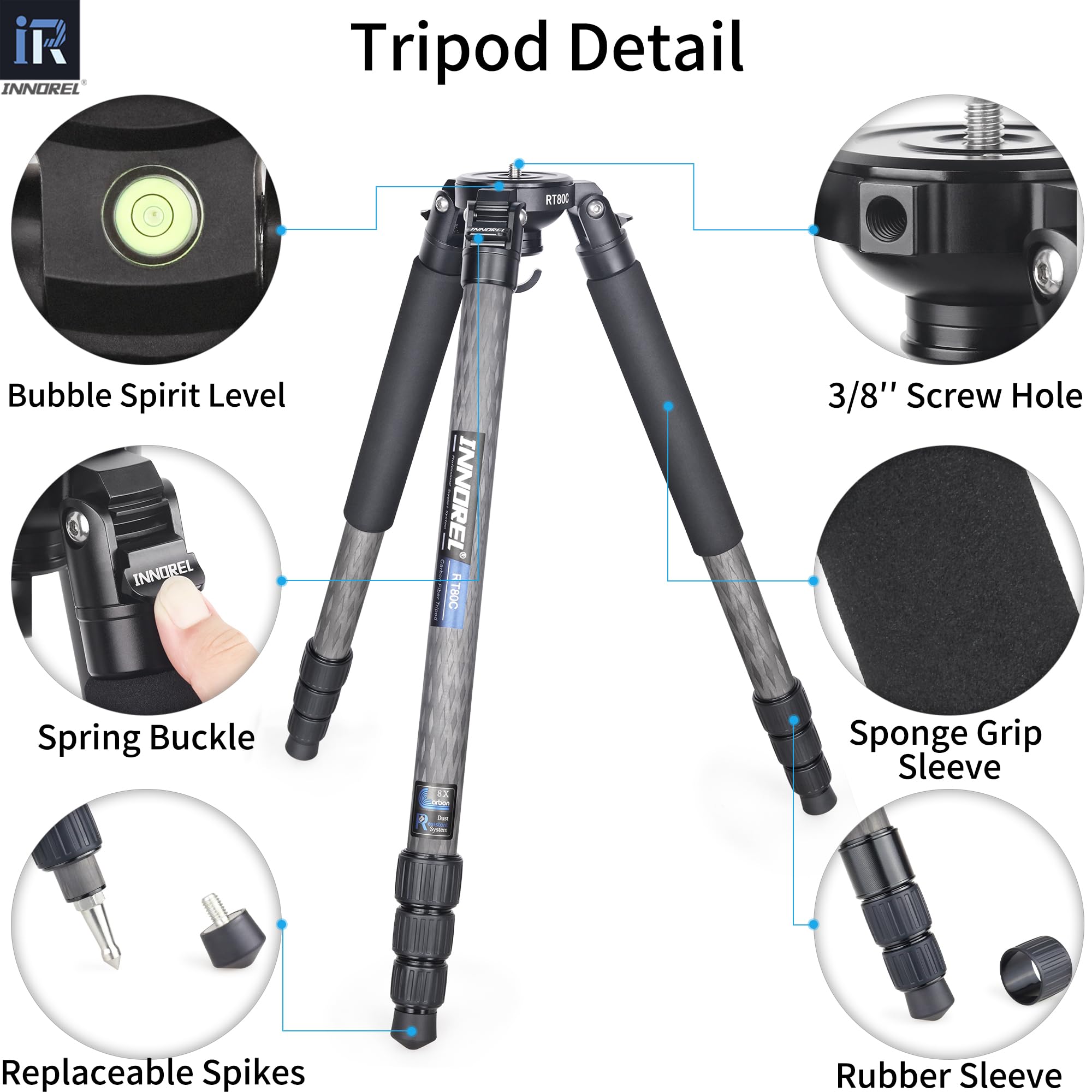 Professional RT80C Carbon Fiber Tripod for Birdwatching - Heavy Duty 20kg Max Load Bowl Tripod with Camera Stand | Perfect for Wildlife Photography, Outdoor Adventures & Telescope Mounting