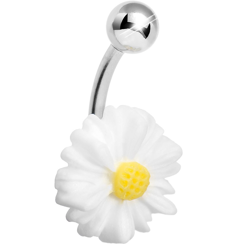 Body Candy Darling Daisy Belly Ring - Sterling Silver Navel Piercing Jewelry for Women - Perfect for Summer, Beach & Festival Outfits