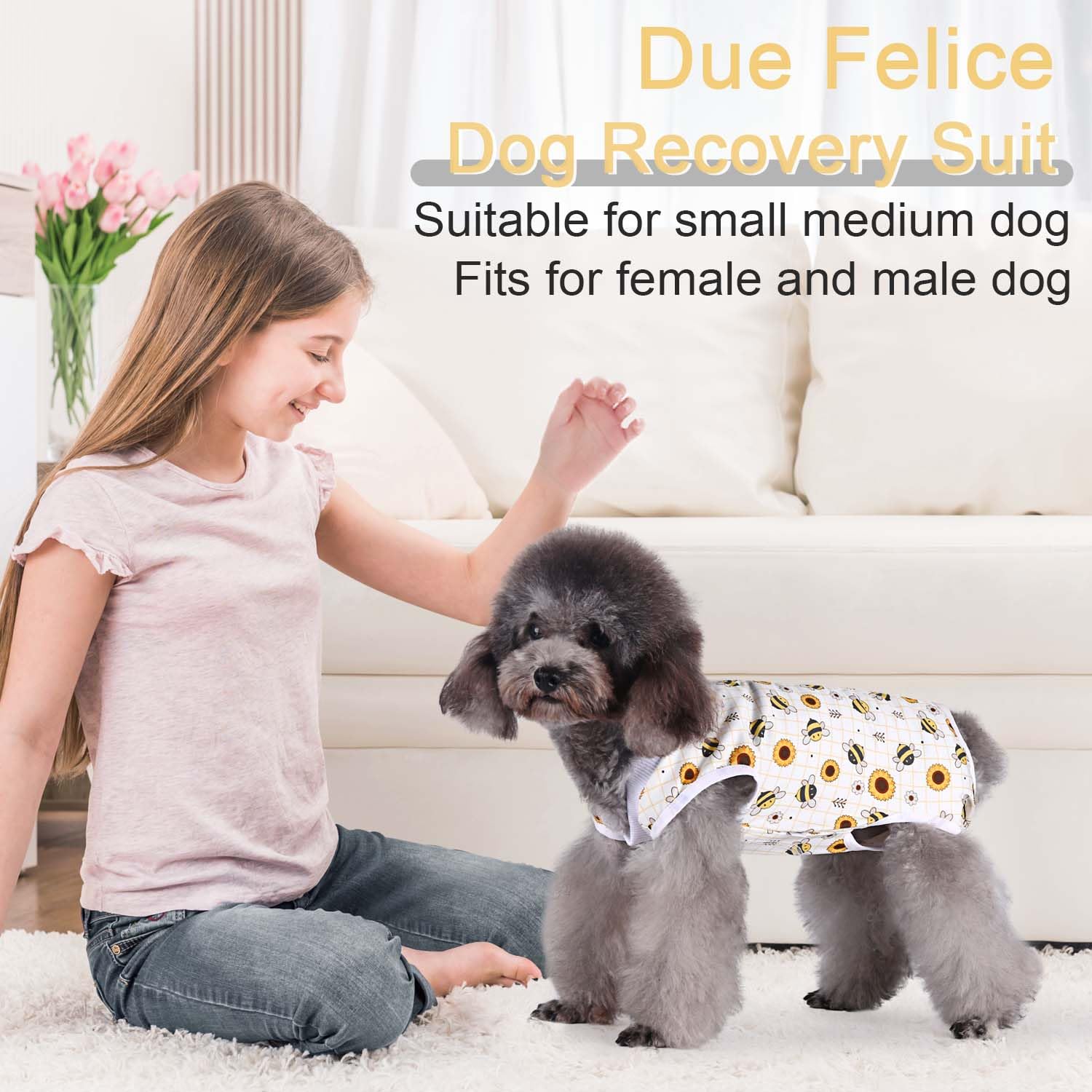 Female Dog Spay Recovery Suit - Post-Surgery Onesie for Small & Medium Dogs - Soft & Breathable Surgical Healing Garment - Perfect for Neutering, C-Section & Wound Protection (Bee/Large) - Keep Your Pet Comfortable During Recovery