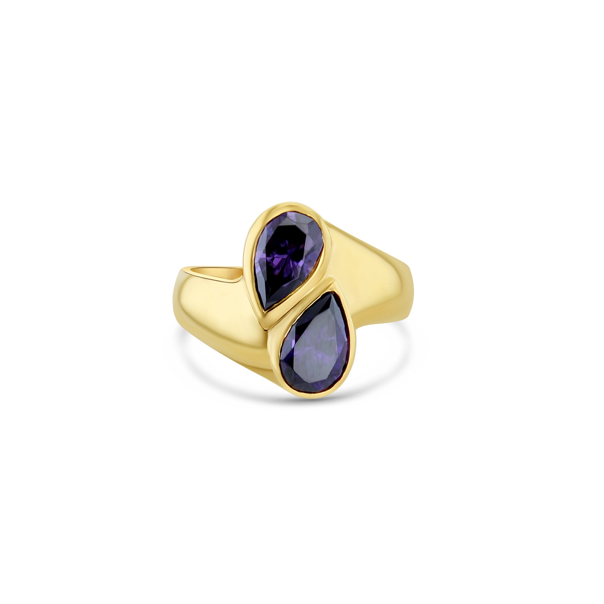 14K Yellow Gold Teardrop Amethyst Bypass Ring | Elegant Dainty Jewelry for Women | Perfect for Weddings, Anniversaries & Special Occasions