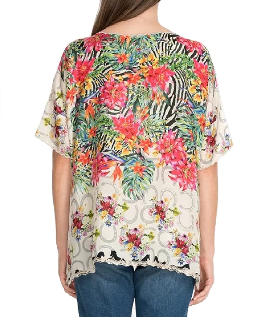 Johnny Was Women's Boho Floral Print Short Sleeve Blouse - Perfect for Summer Outfits, Beach Vacations & Casual Wear