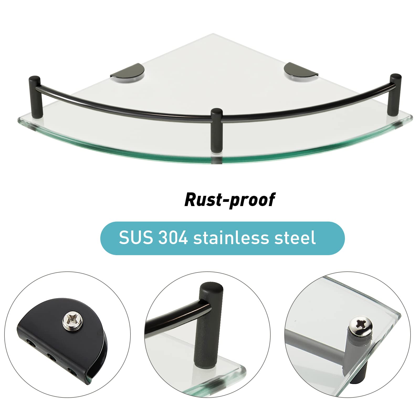 2-Tier Glass Corner Shower Shelf - Wall Mounted Bathroom Organizer for Shampoo, Soap & Accessories