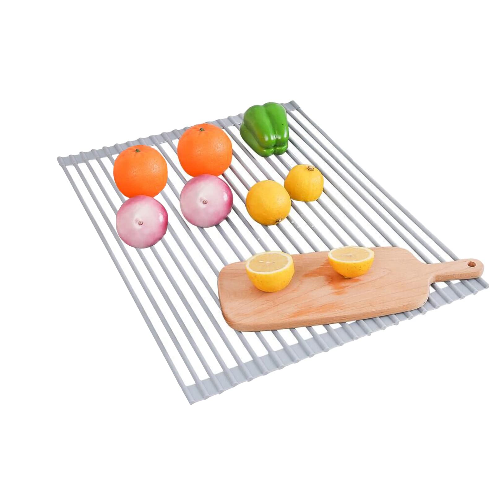 Ahyuan Large Silicone Foldable Dish Drying Rack - Over Sink Dish Drainer with Stainless Steel Core, Non-Slip & Space-Saving (17.5