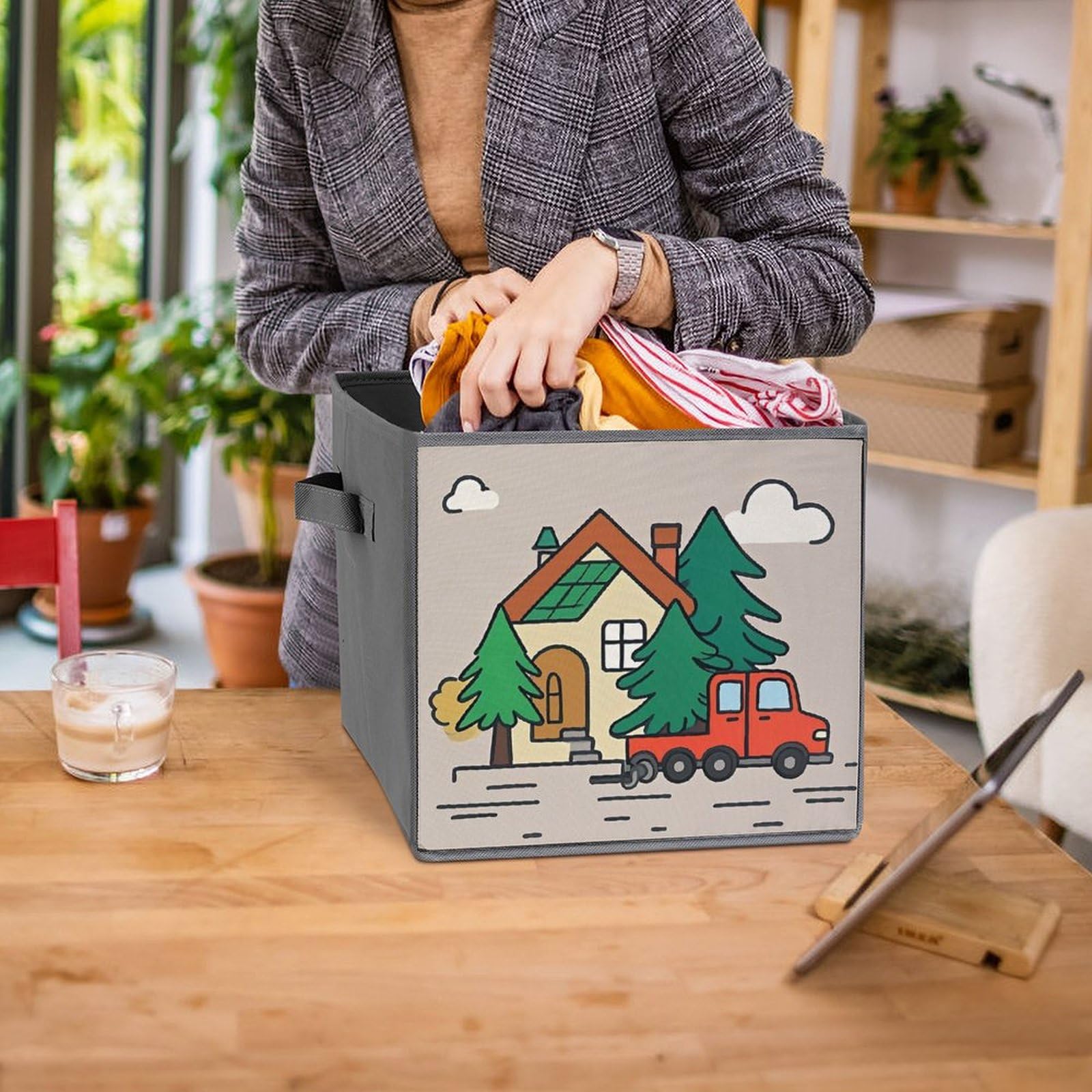 Foldable Storage Bins with Wood Print - Large Capacity Storage Box with Handle for Playroom, Office & Home Organization | Perfect for Toys, Books & Clutter Control