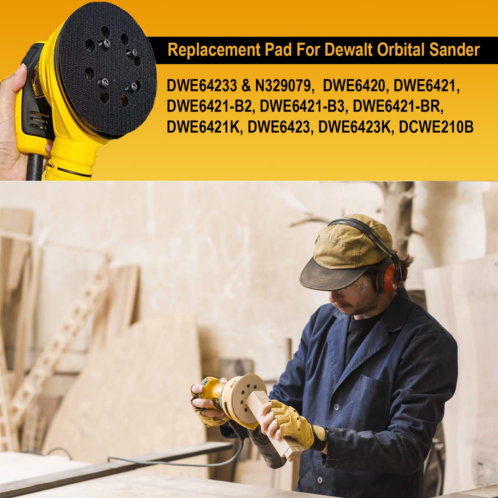 5 Inch 8 Hole Hook and Loop Orbital Sander Backing Pad - Replacement for Dewalt DWE64233 & N329079 - Includes 20pcs 220 Grit Sanding Discs - Perfect for Woodworking, Furniture Refinishing, and DIY Home Projects
