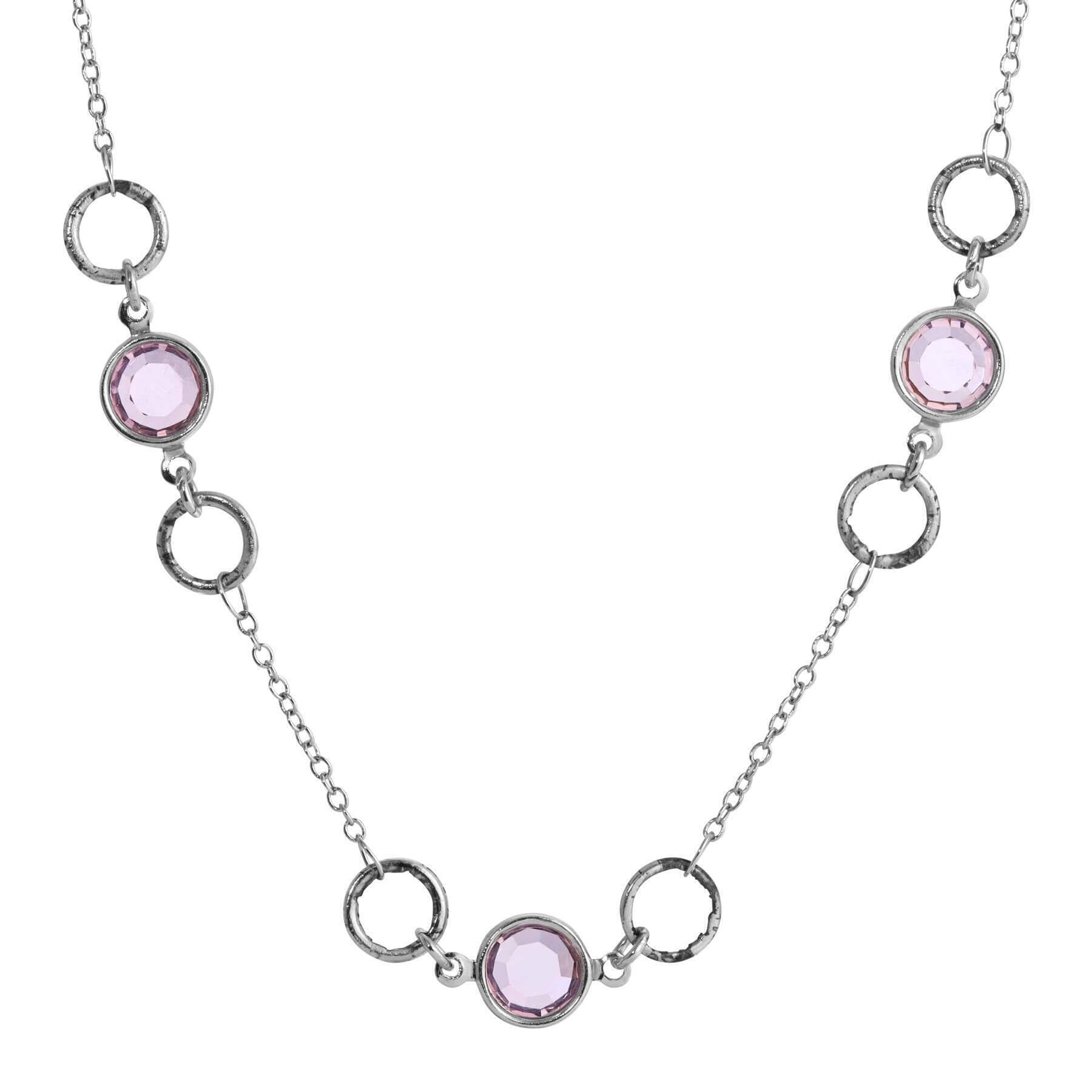 1928 Jewelry Light Amethyst Channel Crystal & Sterling Silver Ring Chain Necklace - 16
