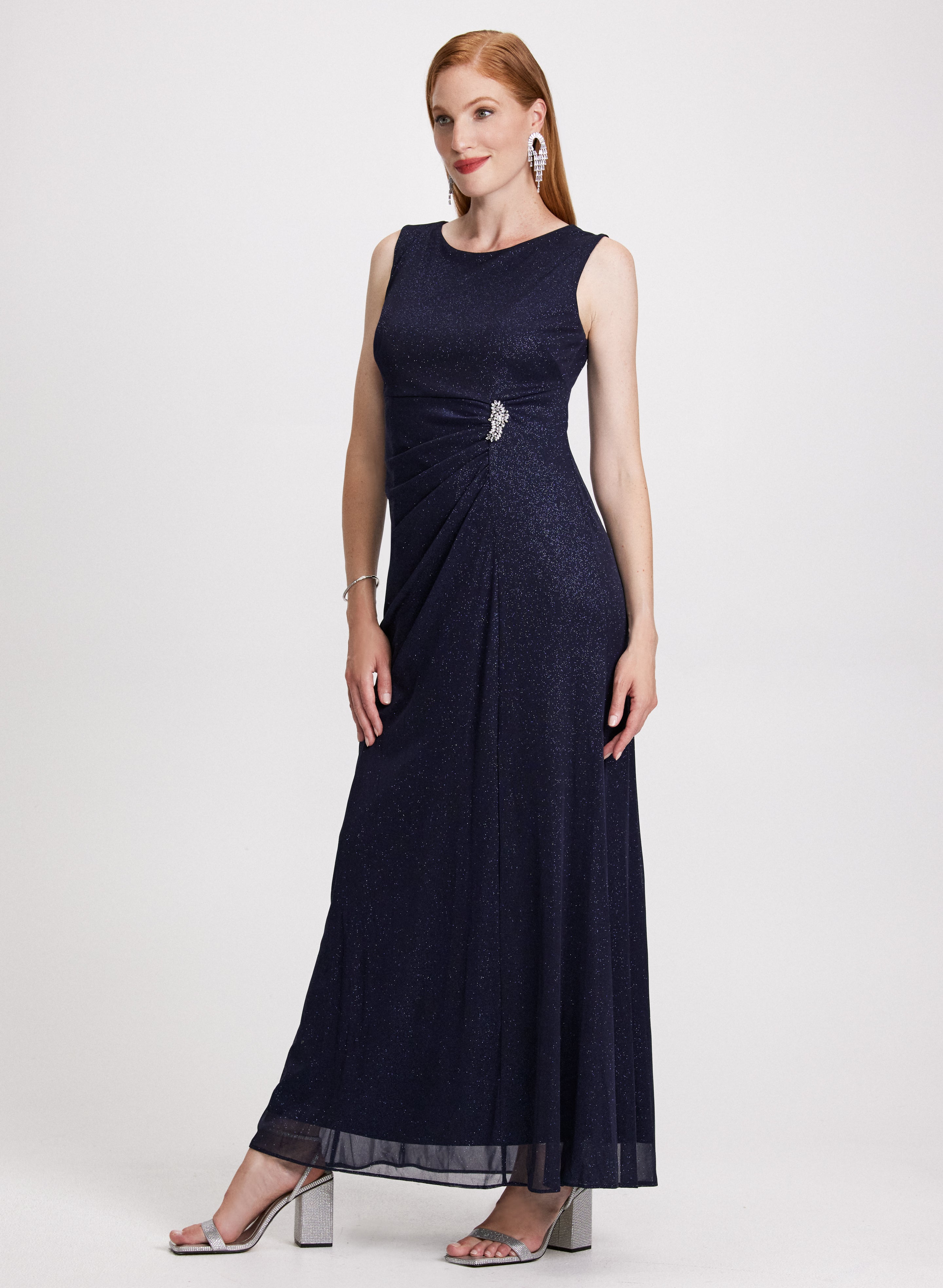 Cascade Jacket & Jewel Detail Dress - Women's Elegant Outerwear & Party Dress for Evening Events, Date Nights & Special Occasions