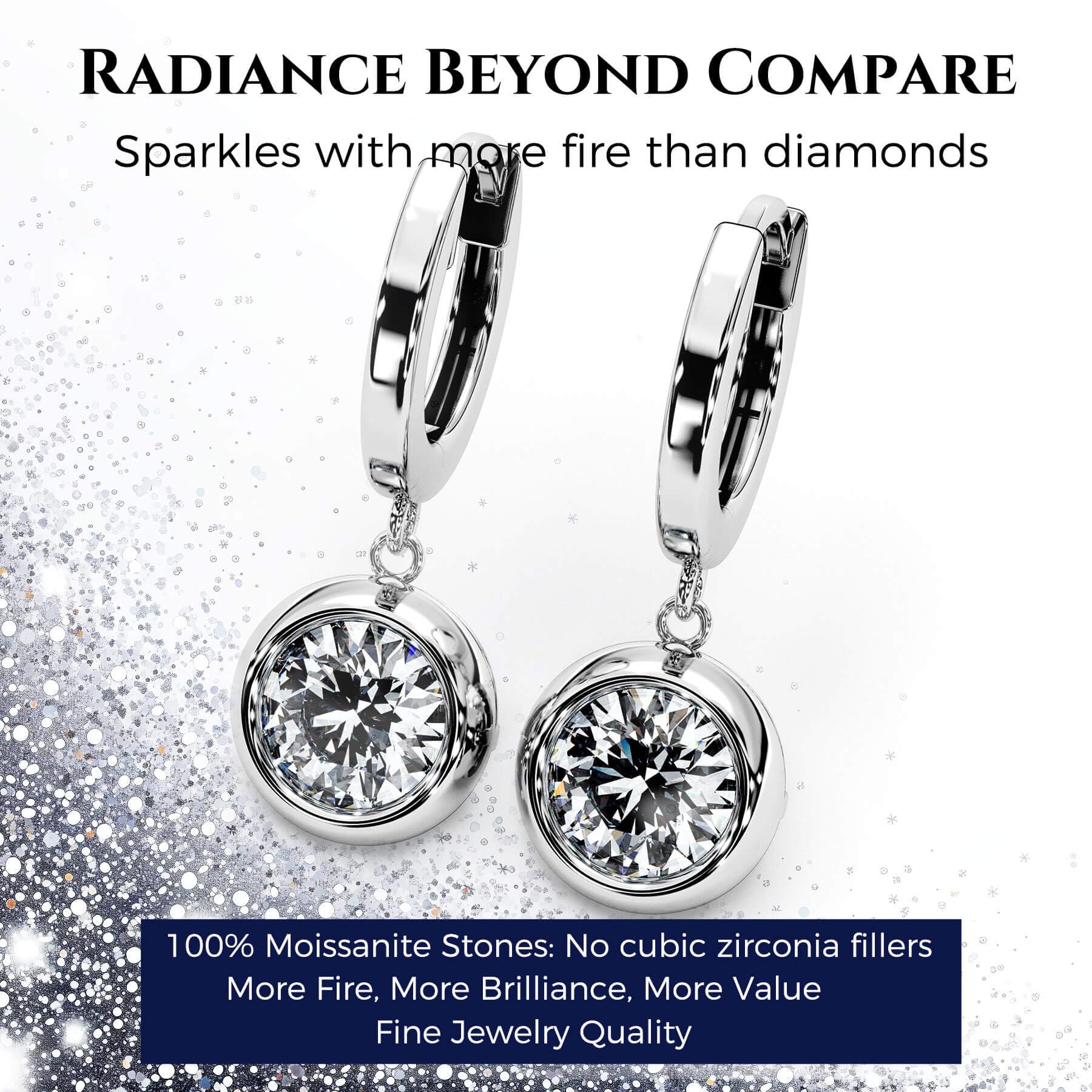 Moissanite Diamond Drop Earrings for Women - 925 Sterling Silver Bezel Solitaire Dangle Earrings | 18K Gold Plated Wedding Anniversary & Birthday Gifts for Wife, Girlfriend, Mom, Daughter | Perfect for Date Night, Bridal Shower & Special Occasions