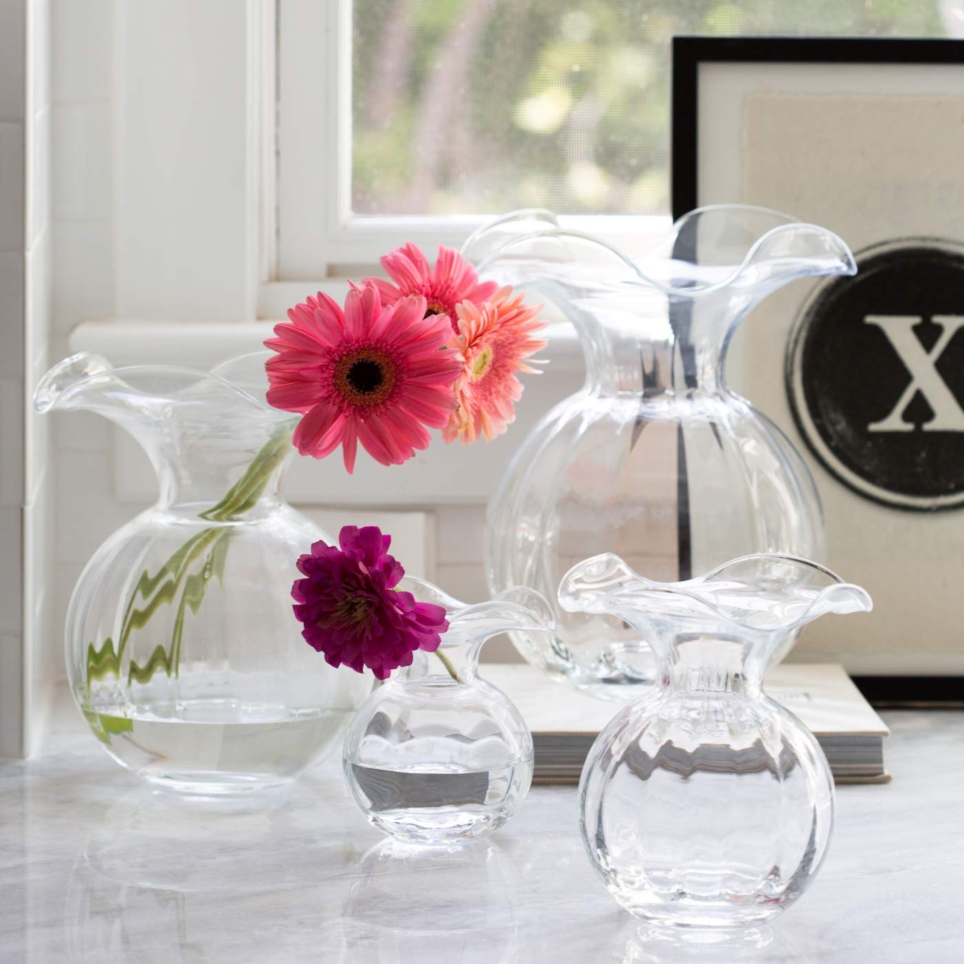 Vietri Hibiscus Glass Clear Large Fluted Vase - 10