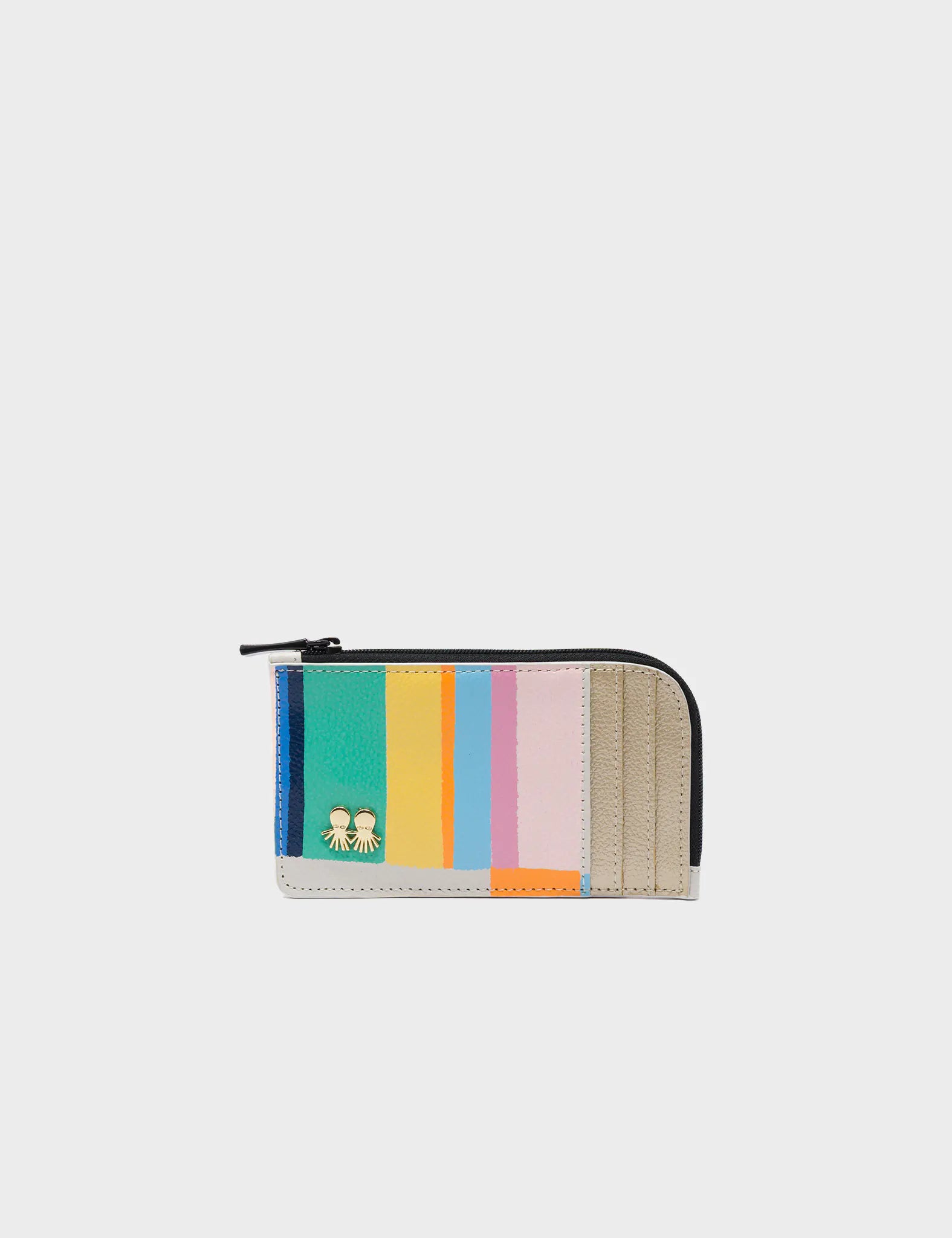 Fausto Cream Leather Zip Around Cardholder with Color Stripes Print - Stylish & Durable Wallet for Men & Women - Perfect for Everyday Use, Travel & Business