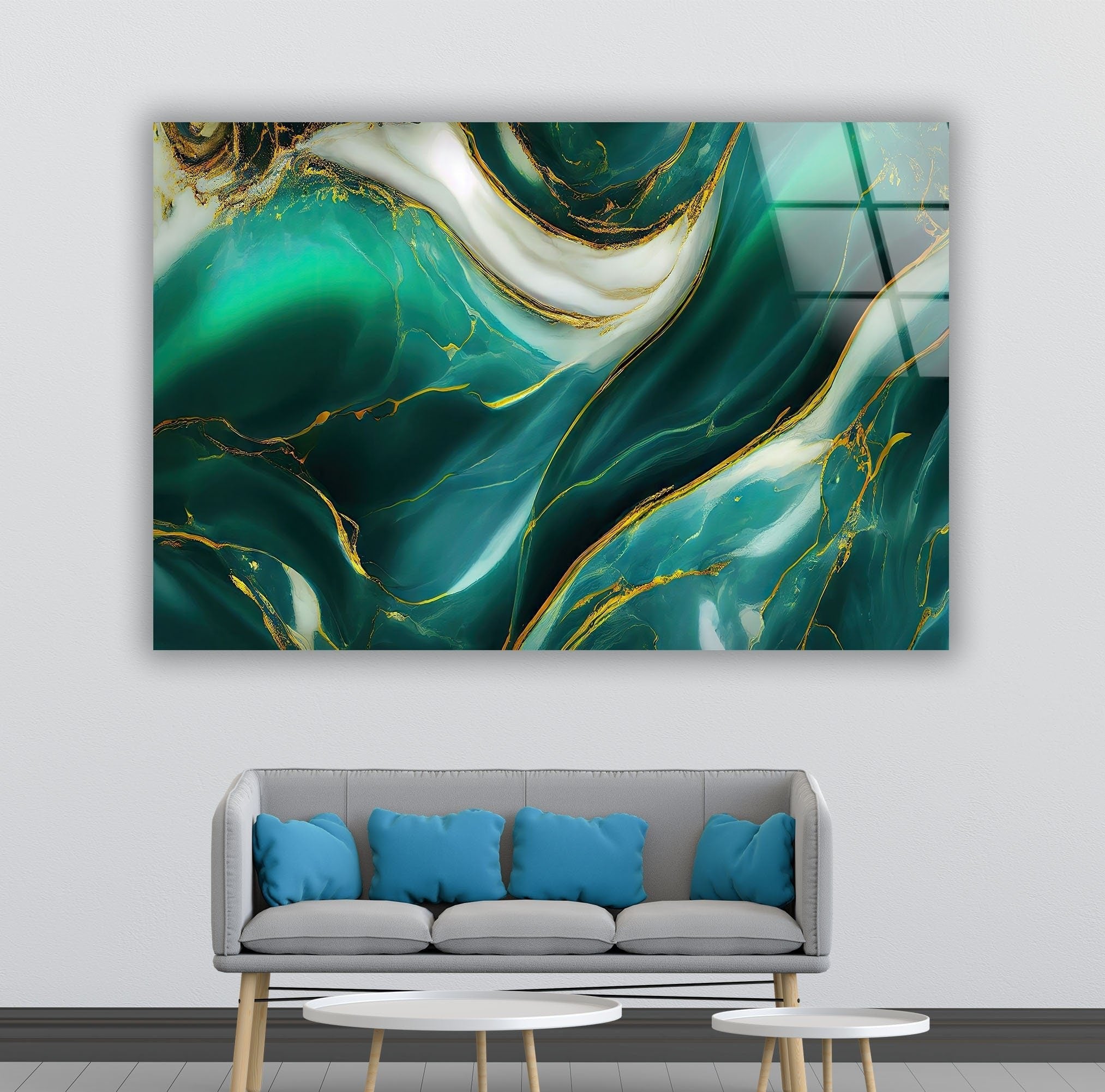 Abstract Green Marble Glass Wall Art - Modern Home Decor for Living Room, Bedroom & Office - Handmade Glass Mosaic Artwork - Unique Gift Idea for Housewarming & Wedding