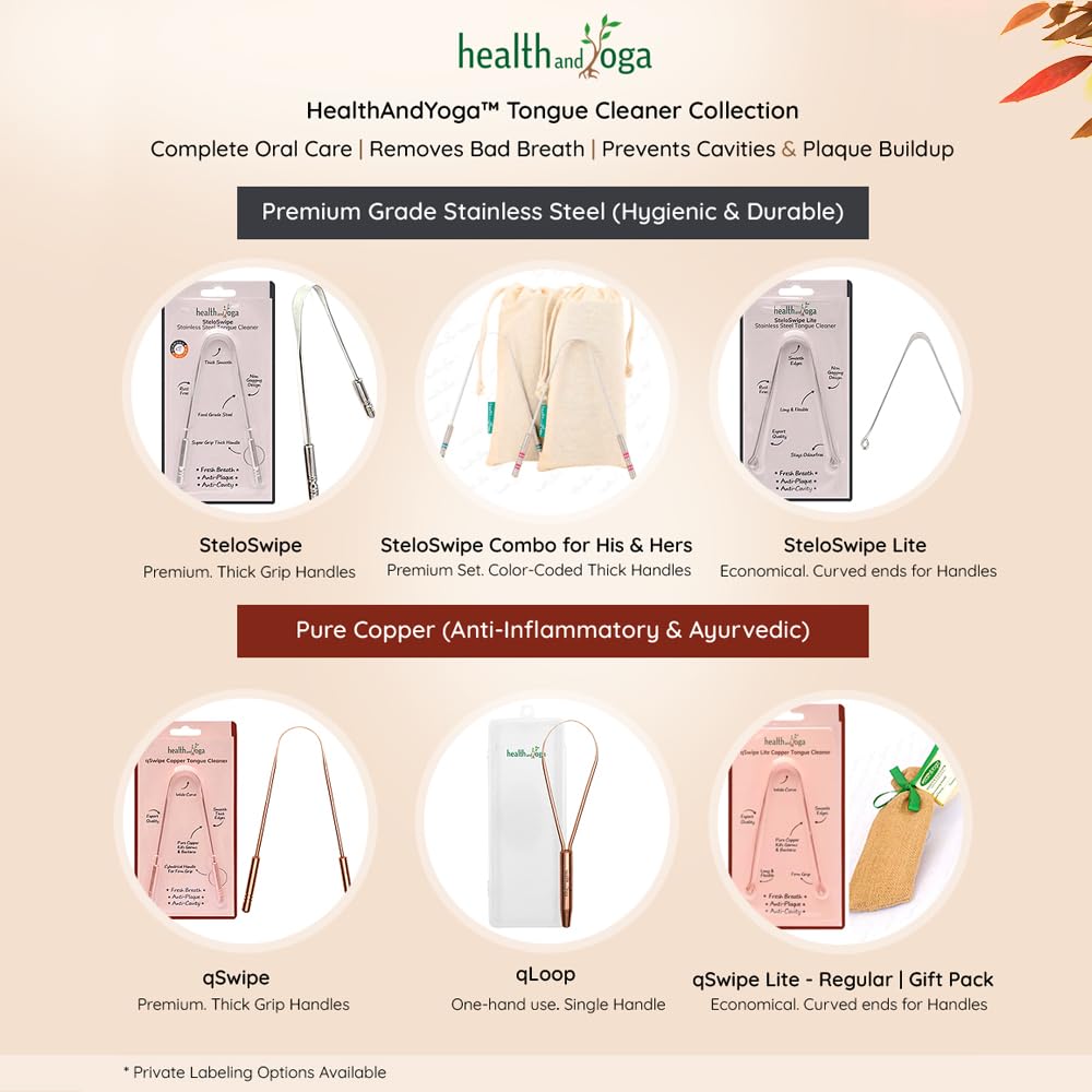 qSwipe Copper Tongue Cleaner with Comfort Grip - Pure Copper Scraper for Oral Hygiene - 1 Pack - Freshens Breath & Removes Bacteria for Better Dental Care